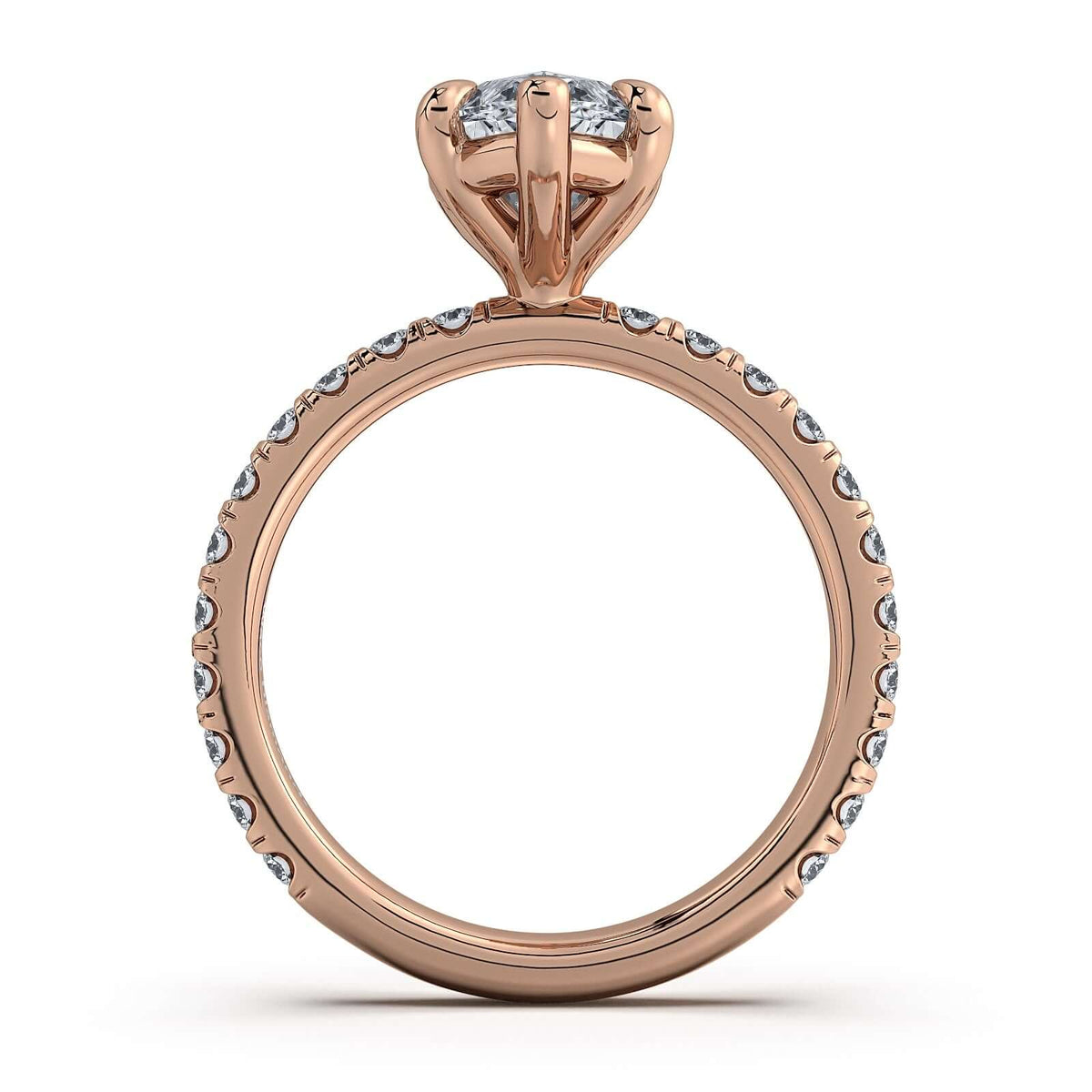 Rose Gold Marquise Diamond Engagement Ring with Pave Band Profile View | Waco Diamonds Is Located In Waco, TX | Central Texas' #1 Engagement Ring Store With Lifetime Warranty