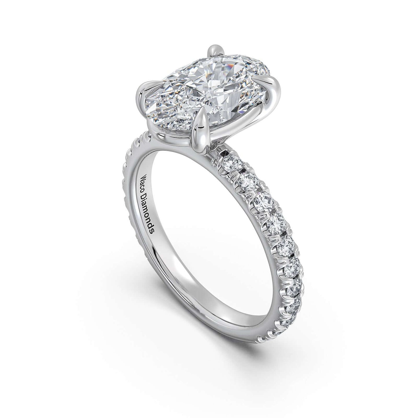 White Gold Oval Diamond Engagement Ring with Pave Band | Waco Diamonds Is Located In Waco, TX | Central Texas' #1 Engagement Ring Store With Lifetime Warranty