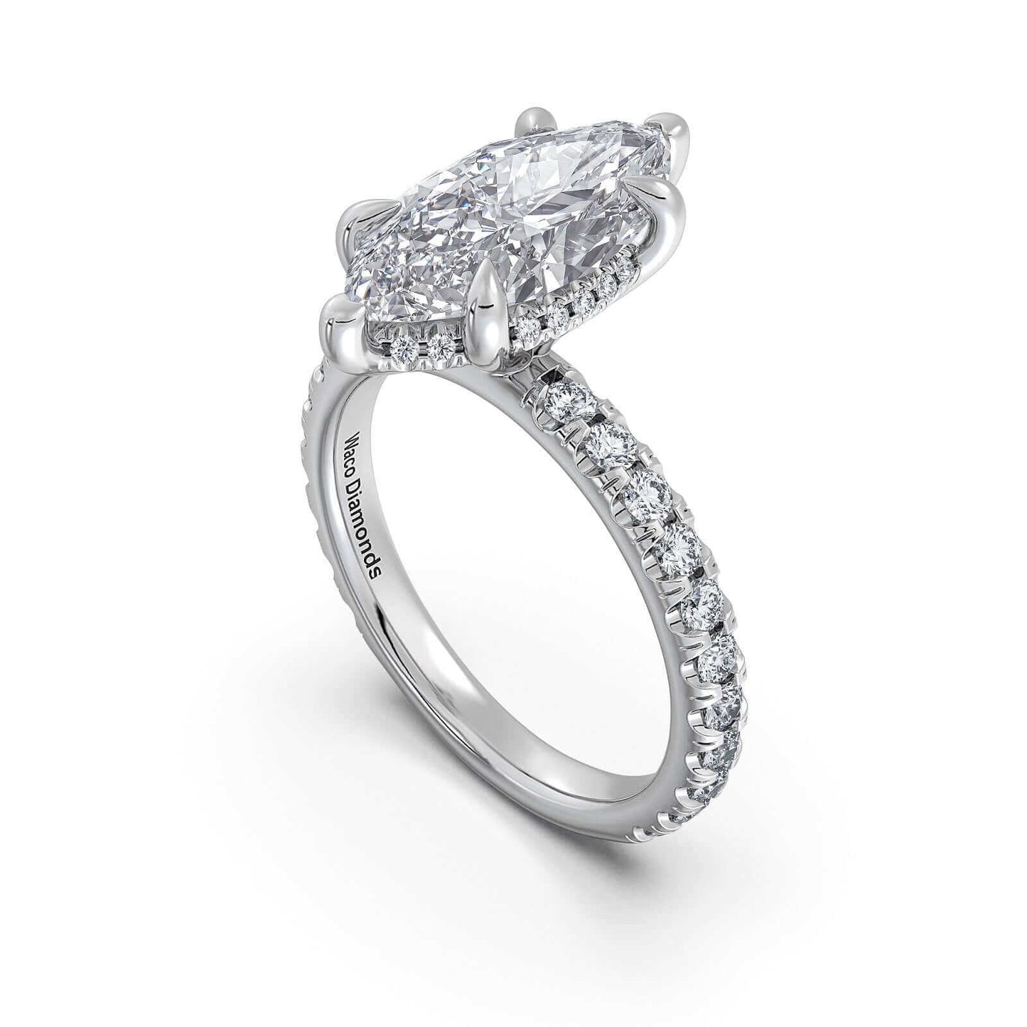 White Gold Marquise Diamond Engagement Ring with Pave Band | Waco Diamonds Is Located In Waco, TX | Central Texas' #1 Engagement Ring Store With Lifetime Warranty