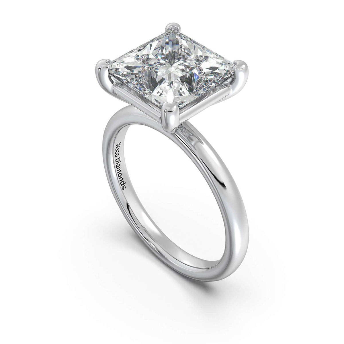 White Gold Princess Diamond Engagement Ring with Solitaire Band Side Profile | Waco Diamonds Is Located In Waco, TX | Central Texas' #1 Engagement Ring Store With Lifetime Warranty