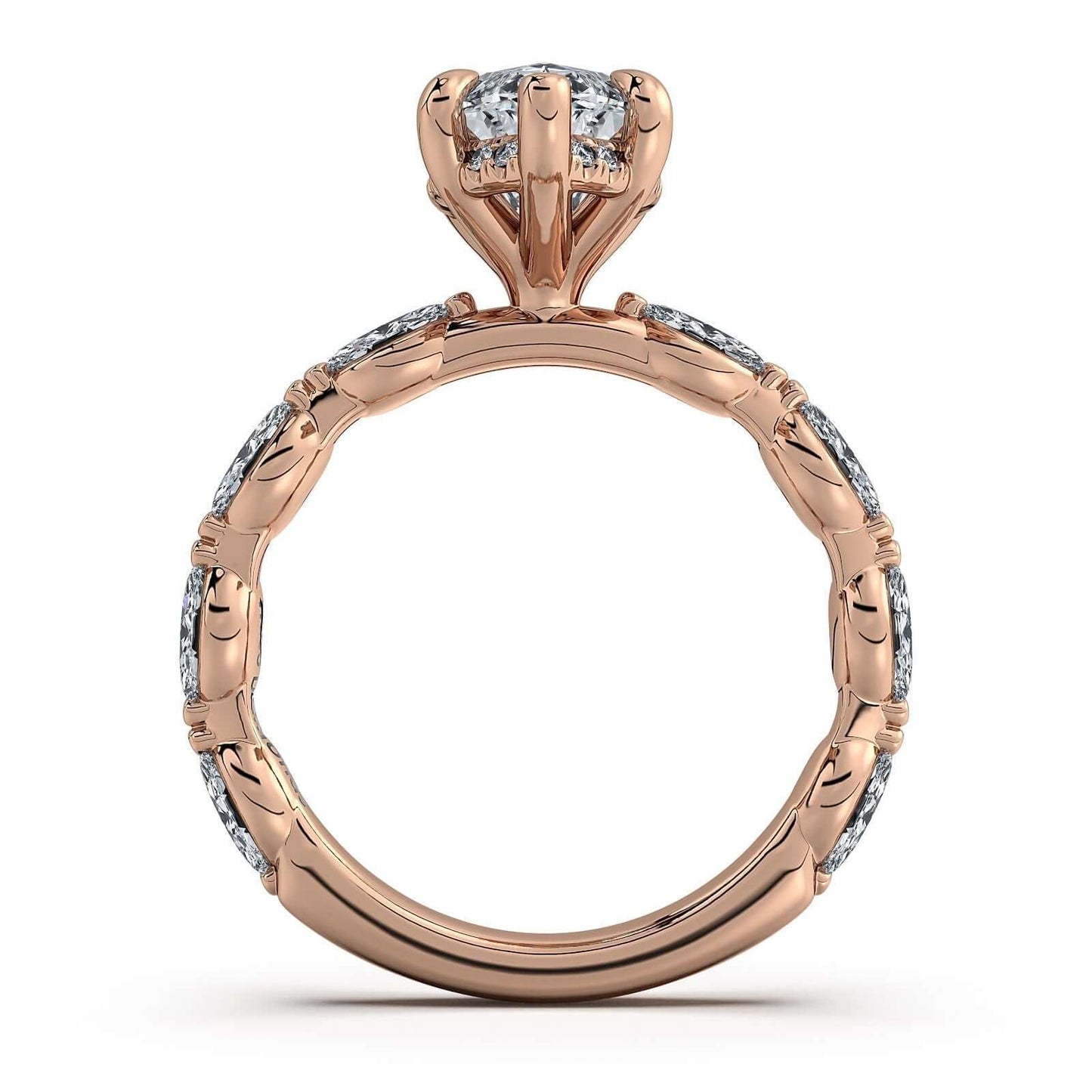Rose Gold Marquise Diamond Engagement Ring with Marquise Side Stone Band | Waco Diamonds Is Located In Waco, TX | Central Texas' #1 Engagement Ring Store With Lifetime Warranty
