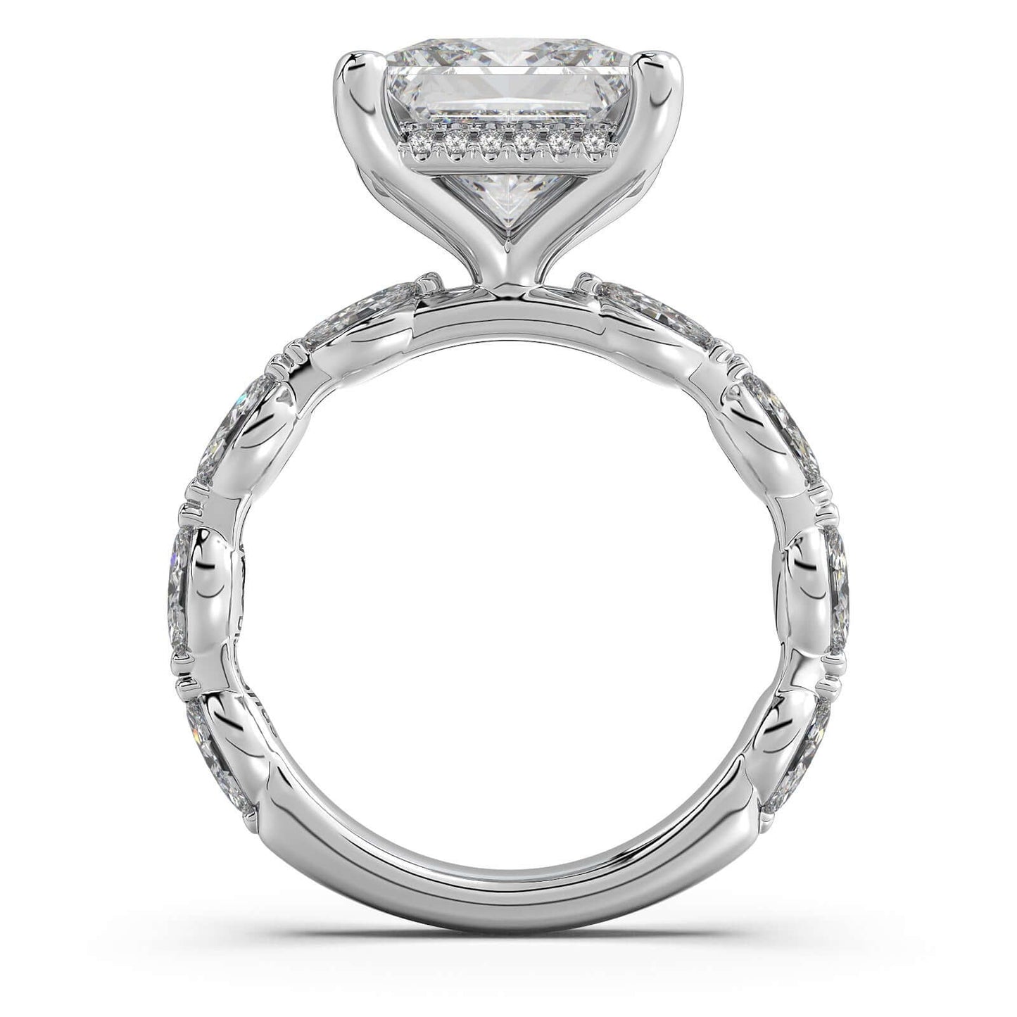 White Gold Princess Diamond Engagement Ring with Marquise Side Stone Band | Waco Diamonds Is Located In Waco, TX | Central Texas' #1 Engagement Ring Store With Lifetime Warranty