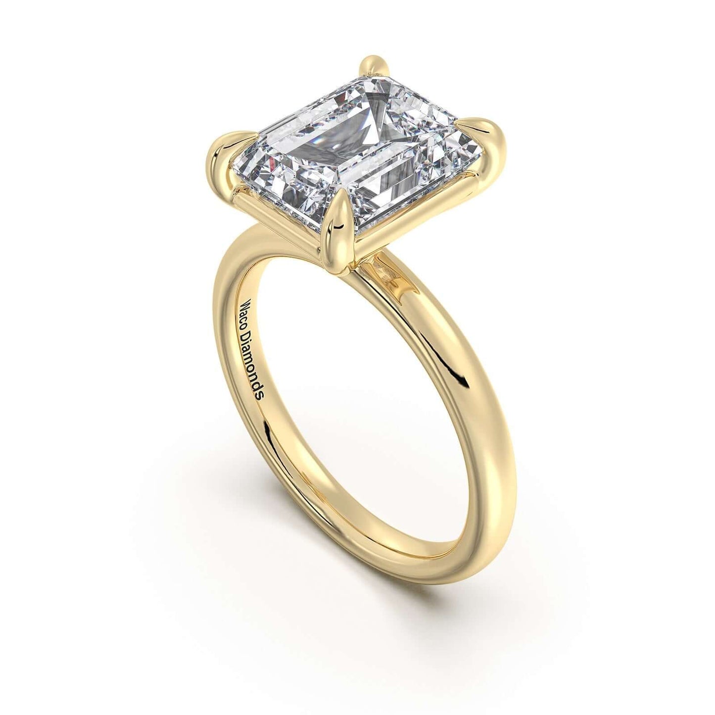 Yellow Gold Emerald Diamond Engagement Ring with Solitaire Band | Waco Diamonds Is Located In Waco, TX | Central Texas' #1 Engagement Ring Store With Lifetime Warranty