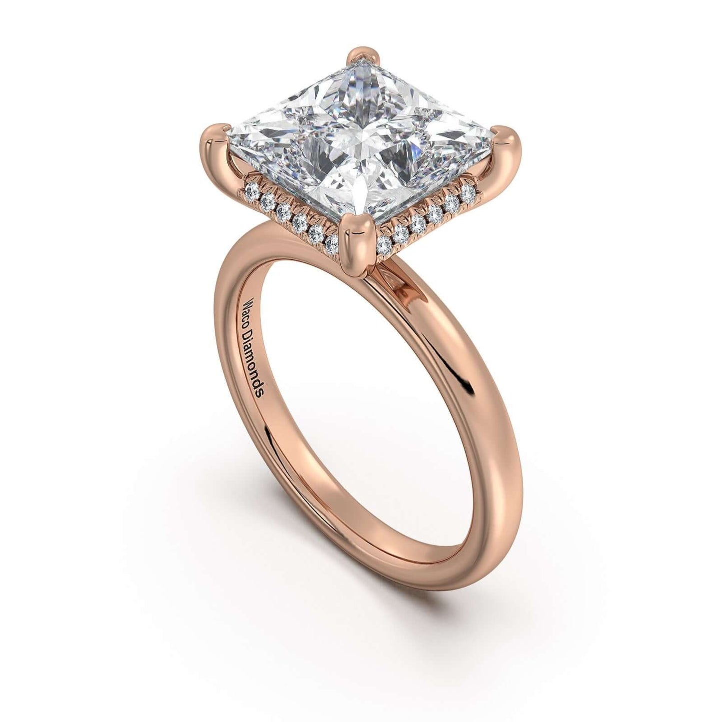 Rose Gold Princess Diamond Engagement Ring with Solitaire Band | Waco Diamonds Is Located In Waco, TX | Central Texas' #1 Engagement Ring Store With Lifetime Warranty