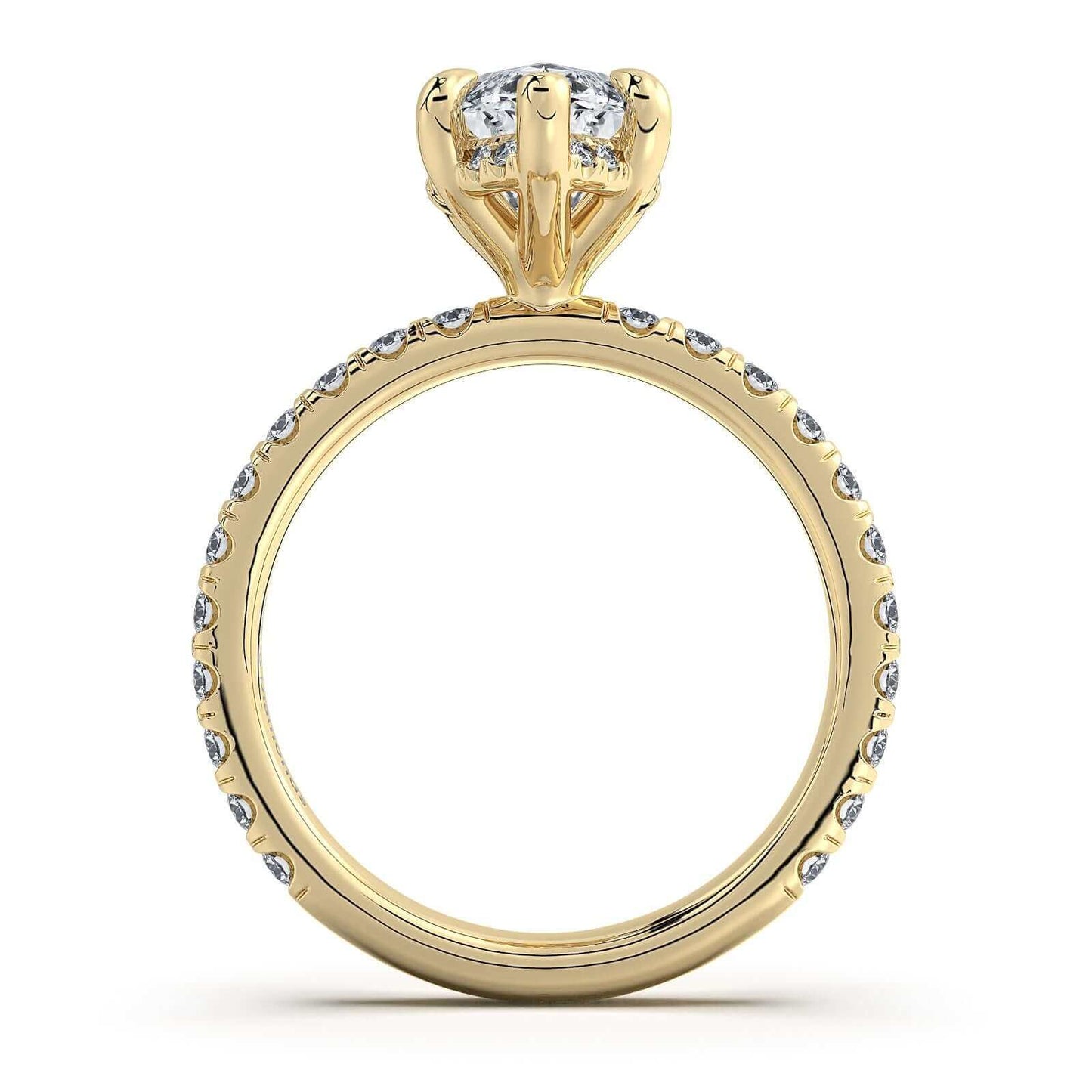 Yellow Gold Marquise Diamond Engagement Ring with Pave Band | Waco Diamonds Is Located In Waco, TX | Central Texas' #1 Engagement Ring Store With Lifetime Warranty
