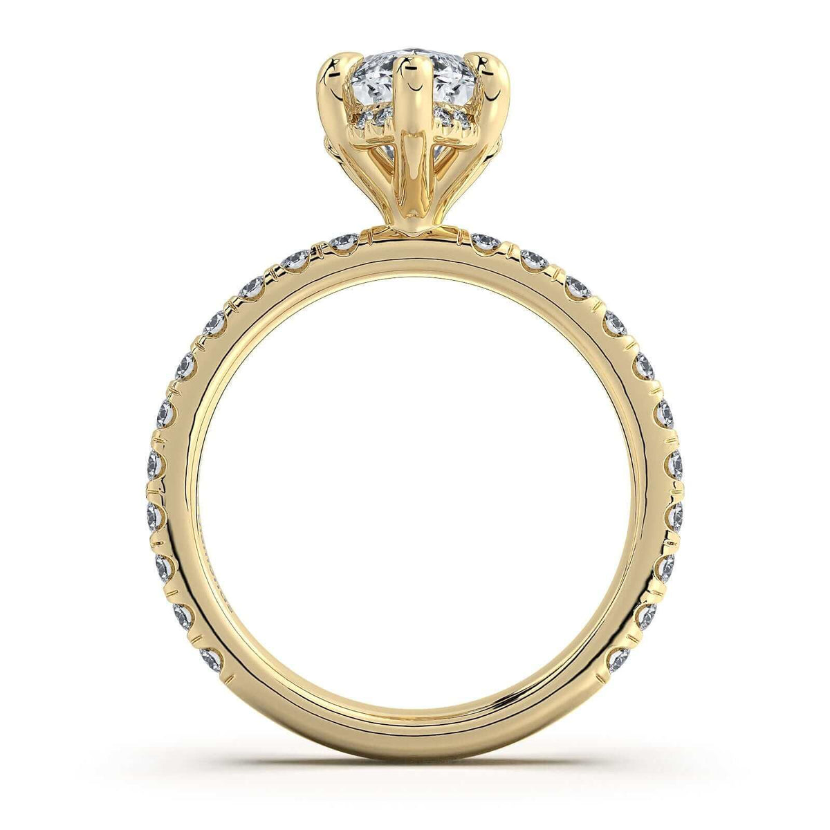Yellow Gold Marquise Diamond Engagement Ring with Pave Band Profile View | Waco Diamonds Is Located In Waco, TX | Central Texas' #1 Engagement Ring Store With Lifetime Warranty