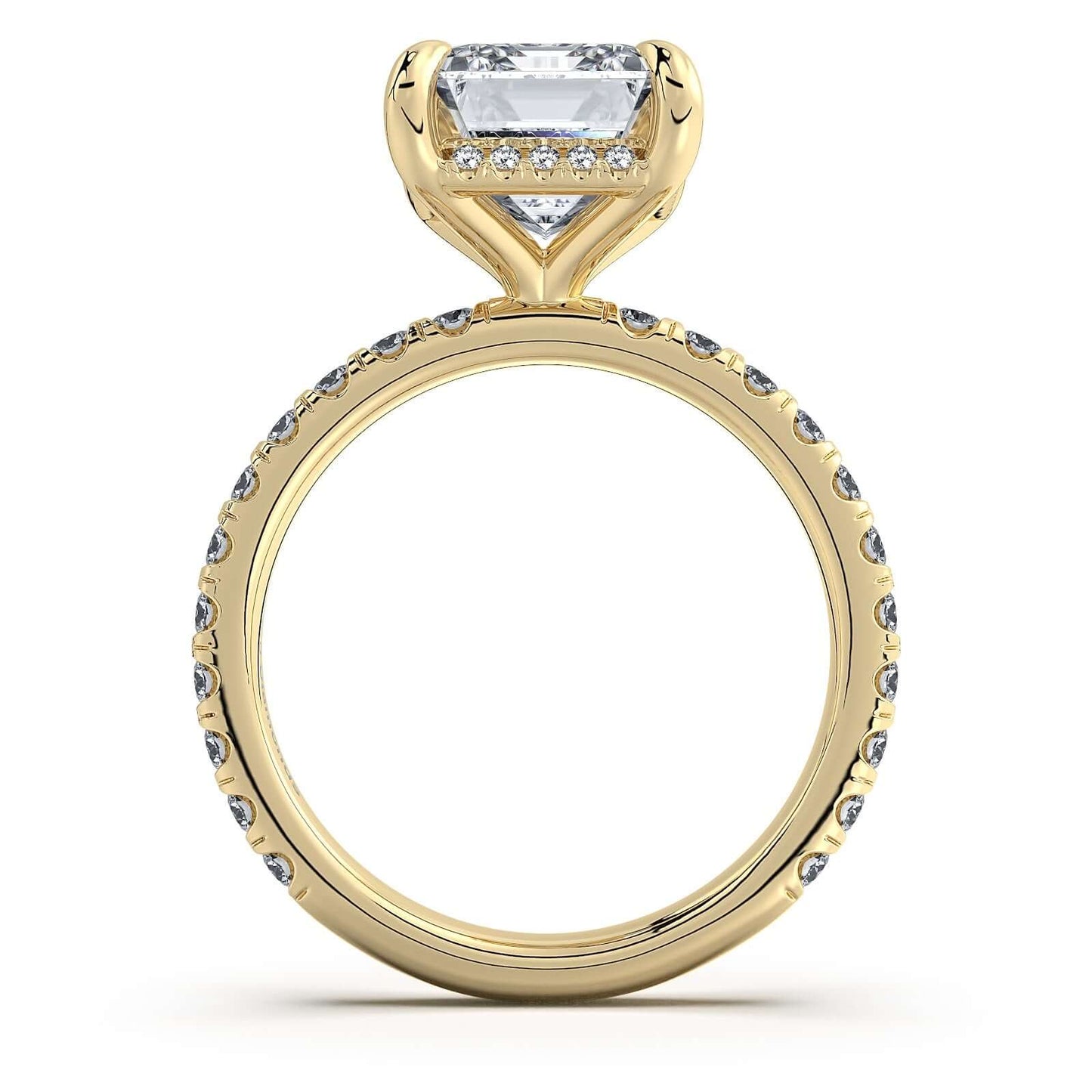 Yellow Gold Emerald Diamond Engagement Ring with Pave Band | Waco Diamonds Is Located In Waco, TX | Central Texas' #1 Engagement Ring Store With Lifetime Warranty