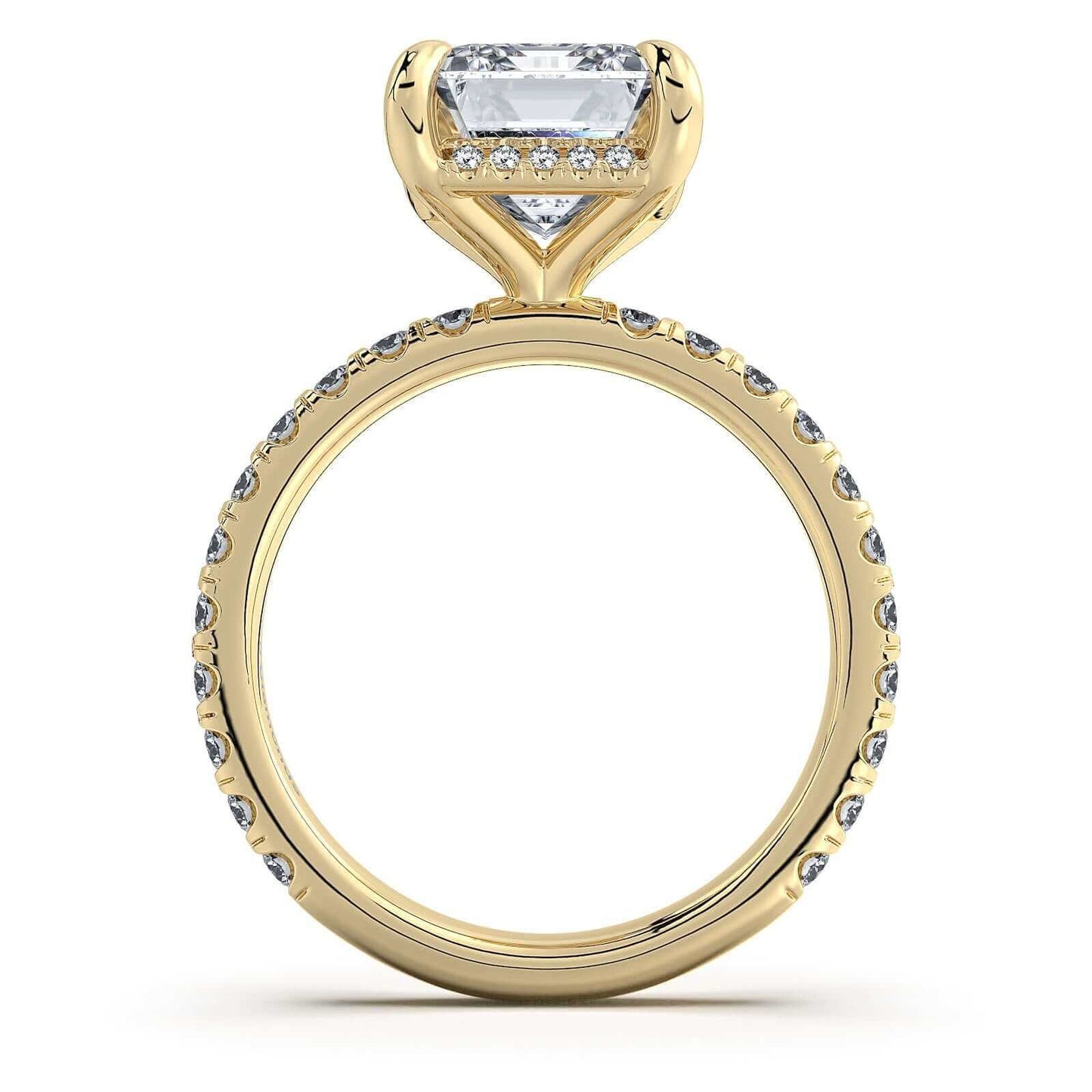 Yellow Gold Emerald Diamond Engagement Ring with Pave Band | Waco Diamonds Is Located In Waco, TX | Central Texas' #1 Engagement Ring Store With Lifetime Warranty