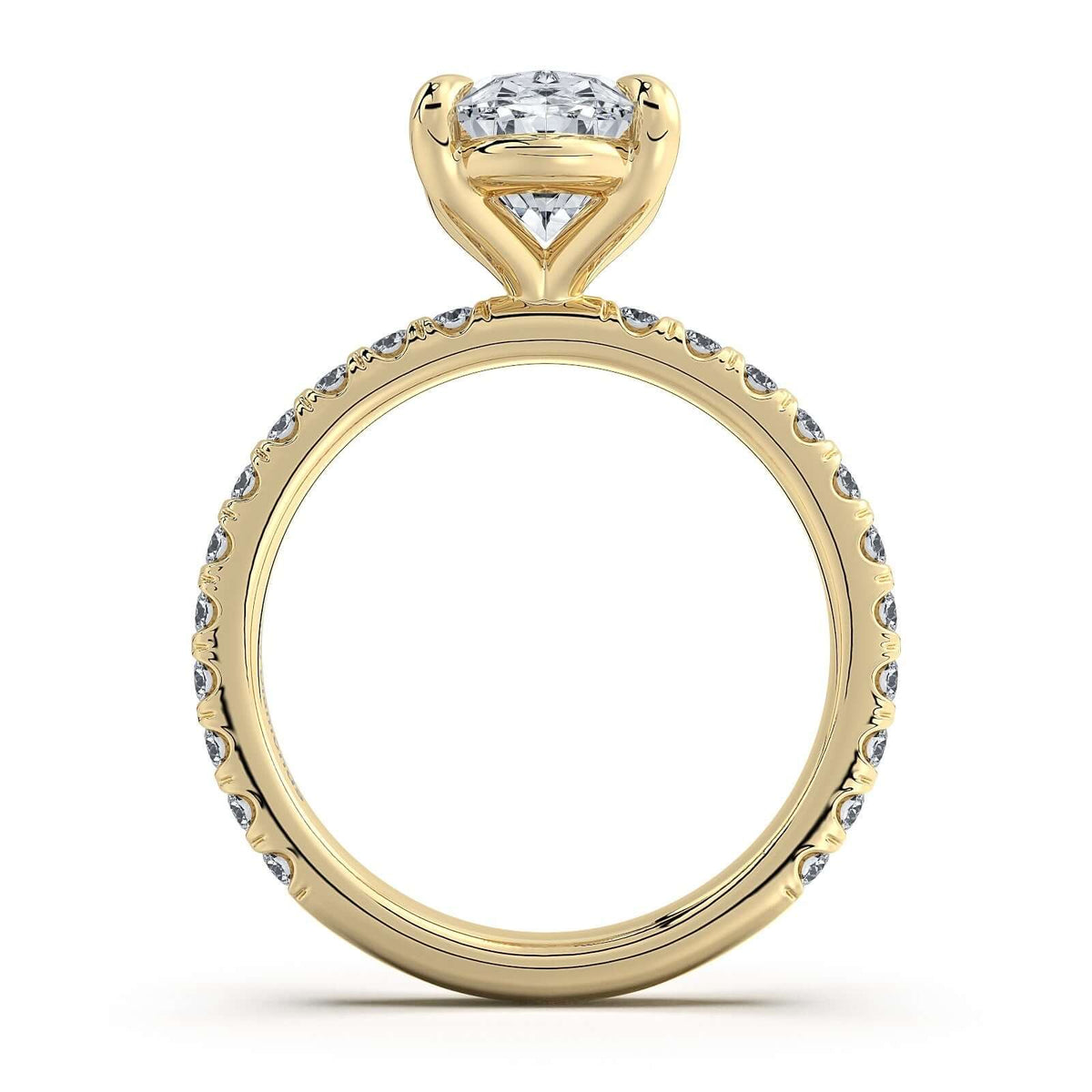 Yellow Gold Oval Diamond Engagement Ring with Pave Band Profile View | Waco Diamonds Is Located In Waco, TX | Central Texas' #1 Engagement Ring Store With Lifetime Warranty