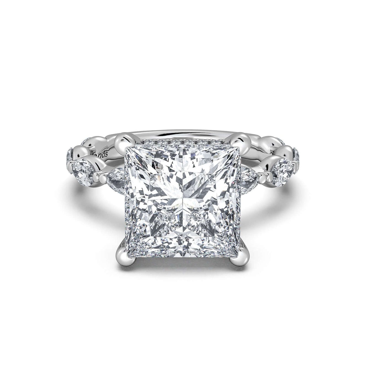 White Gold Princess Diamond Engagement Ring with Marquise Side Stone Band | Waco Diamonds Is Located In Waco, TX | Central Texas' #1 Engagement Ring Store With Lifetime Warranty