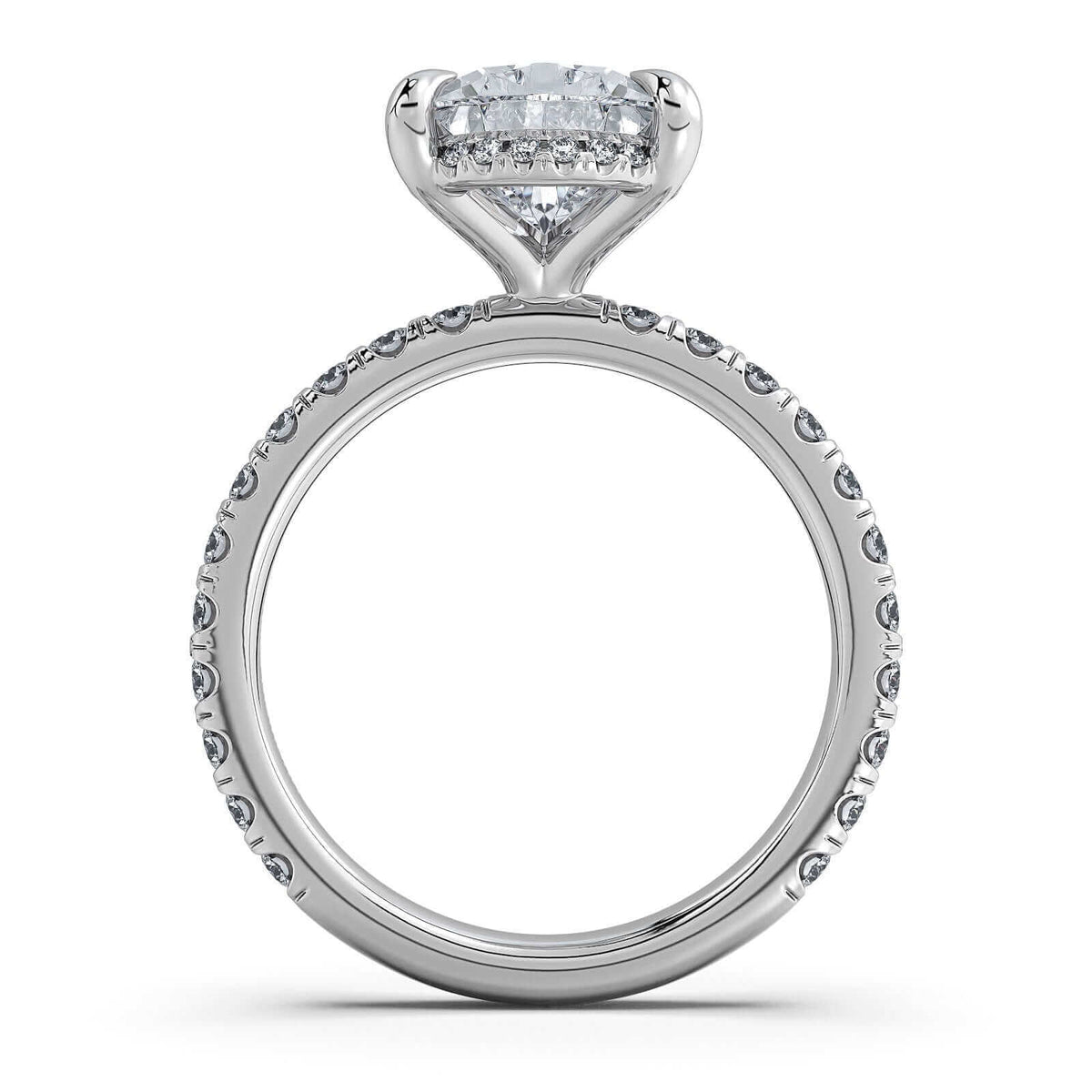 White Gold Pear Diamond Engagement Ring with Pave Band With Hidden Halo | Waco Diamonds Is Located In Waco, TX | Central Texas' #1 Engagement Ring Store With Lifetime Warranty