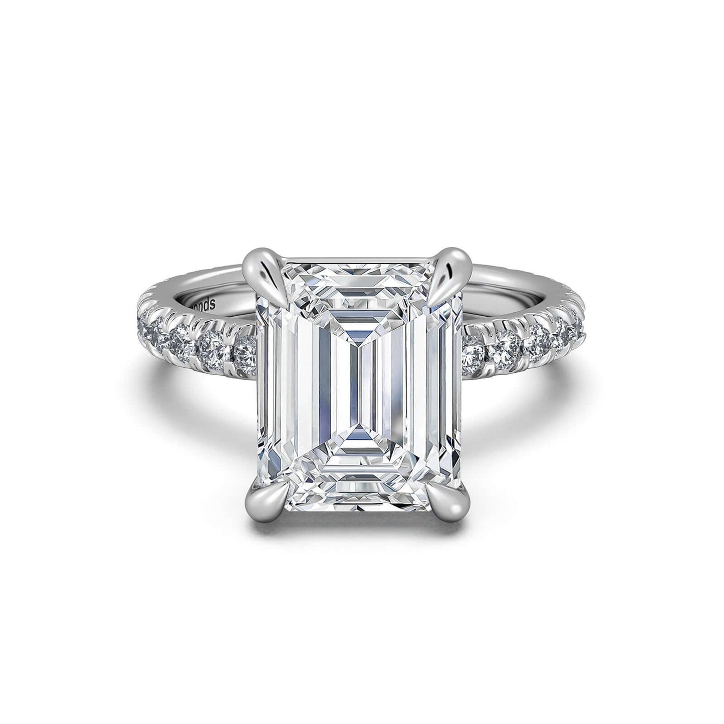 White Gold Emerald Diamond Engagement Ring with Pave Band | Waco Diamonds Is Located In Waco, TX | Central Texas' #1 Engagement Ring Store With Lifetime Warranty