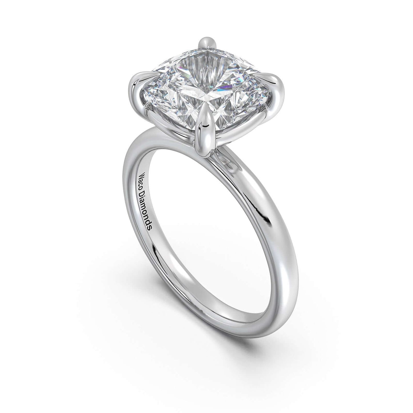 White Gold Cushion Diamond Engagement Ring with Solitaire Band | Waco Diamonds Is Located In Waco, TX | Central Texas' #1 Engagement Ring Store With Lifetime Warranty