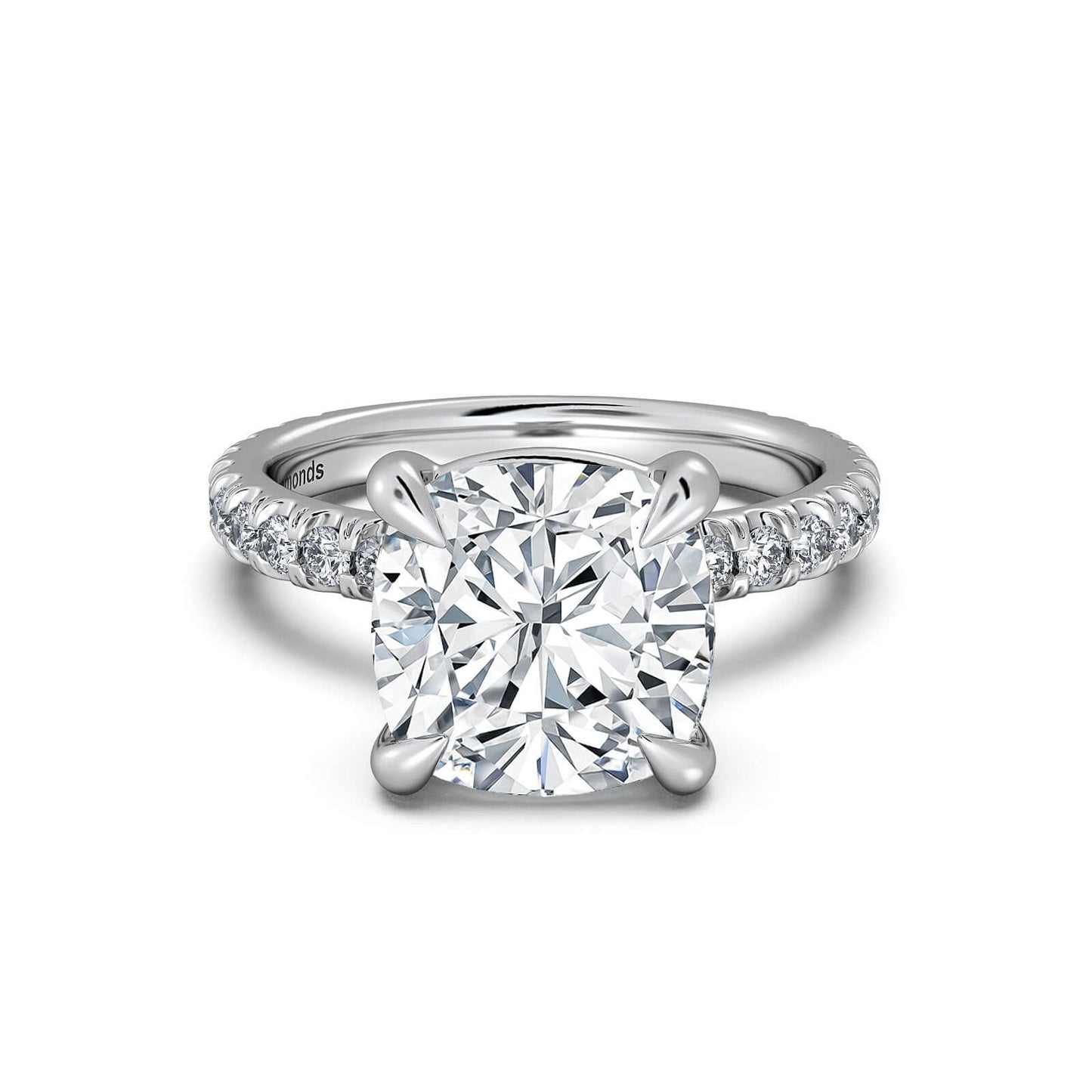 White Gold Cushion Diamond Engagement Ring with Pave Band | Waco Diamonds Is Located In Waco, TX | Central Texas' #1 Engagement Ring Store With Lifetime Warranty