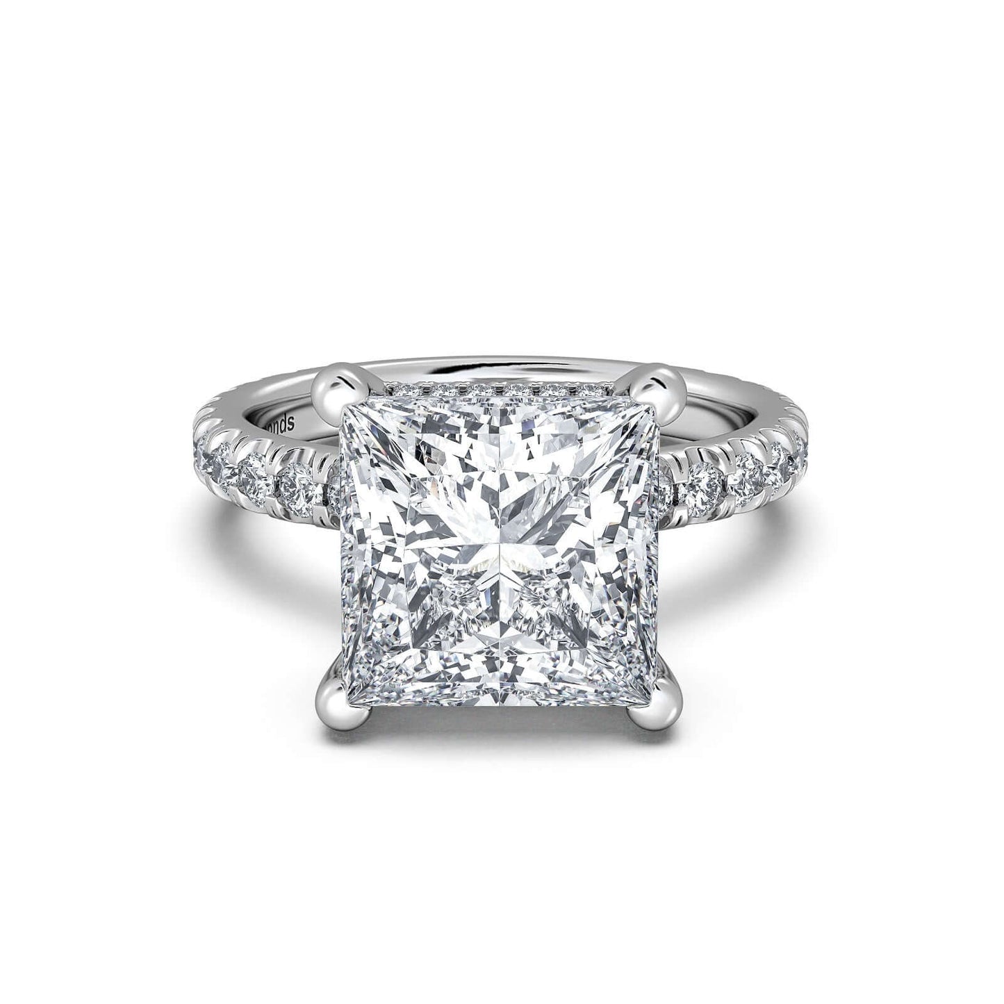 White Gold Princess Diamond Engagement Ring with Pave Band | Waco Diamonds Is Located In Waco, TX | Central Texas' #1 Engagement Ring Store With Lifetime Warranty