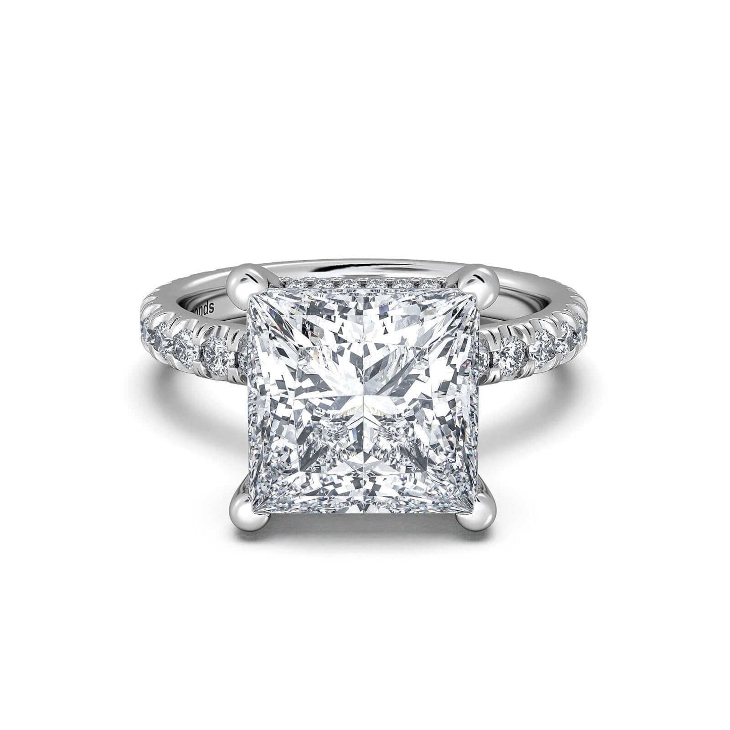 White Gold Princess Diamond Engagement Ring with Pave Band | Waco Diamonds Is Located In Waco, TX | Central Texas' #1 Engagement Ring Store With Lifetime Warranty