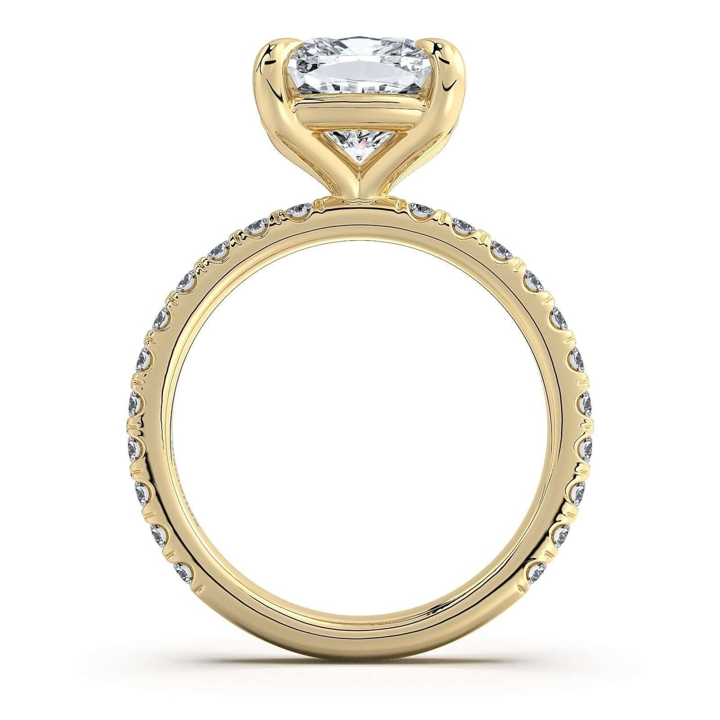 Yellow Gold Cushion Diamond Engagement Ring with Pave Band | Waco Diamonds Is Located In Waco, TX | Central Texas' #1 Engagement Ring Store With Lifetime Warranty