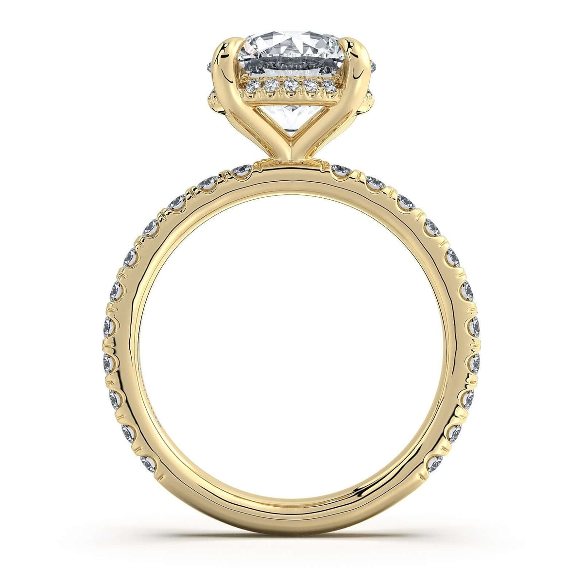 Yellow Gold Round Diamond Engagement Ring with Pave Band Profile View | Waco Diamonds Is Located In Waco, TX | Central Texas' #1 Engagement Ring Store With Lifetime Warranty