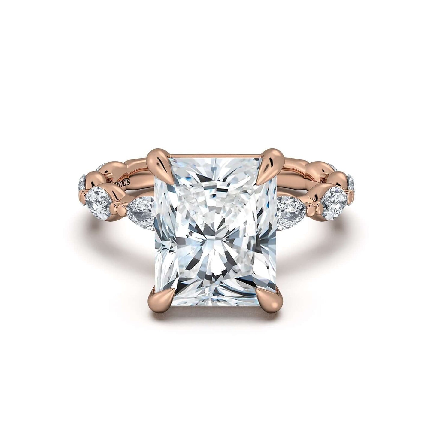 Rose Gold Radiant Diamond Engagement Ring with Marquise Side Stone Band | Waco Diamonds Is Located In Waco, TX | Central Texas' #1 Engagement Ring Store With Lifetime Warranty