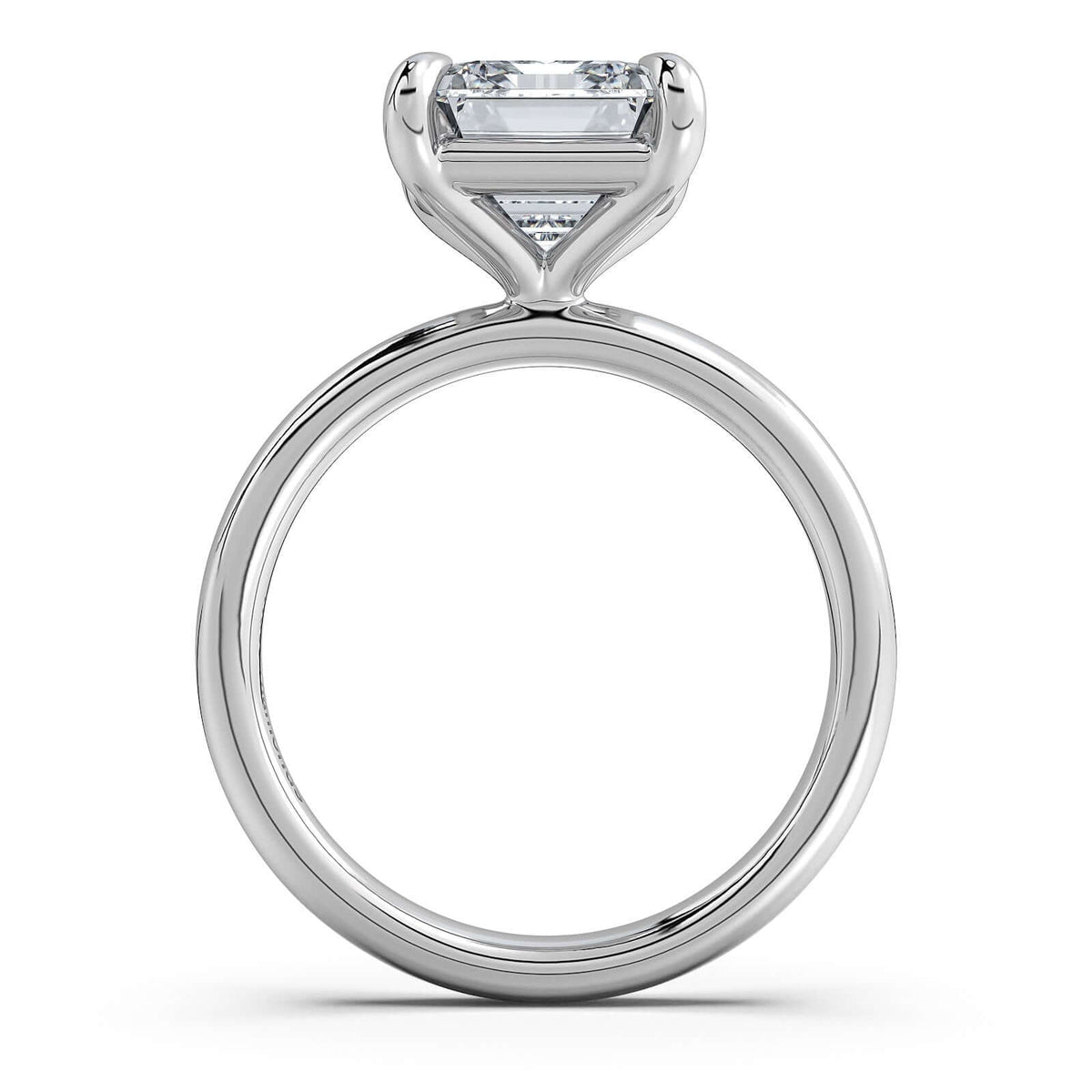 White Gold Emerald Diamond Engagement Ring with Solitaire Band Profile View | Waco Diamonds Is Located In Waco, TX | Central Texas' #1 Engagement Ring Store With Lifetime Warranty