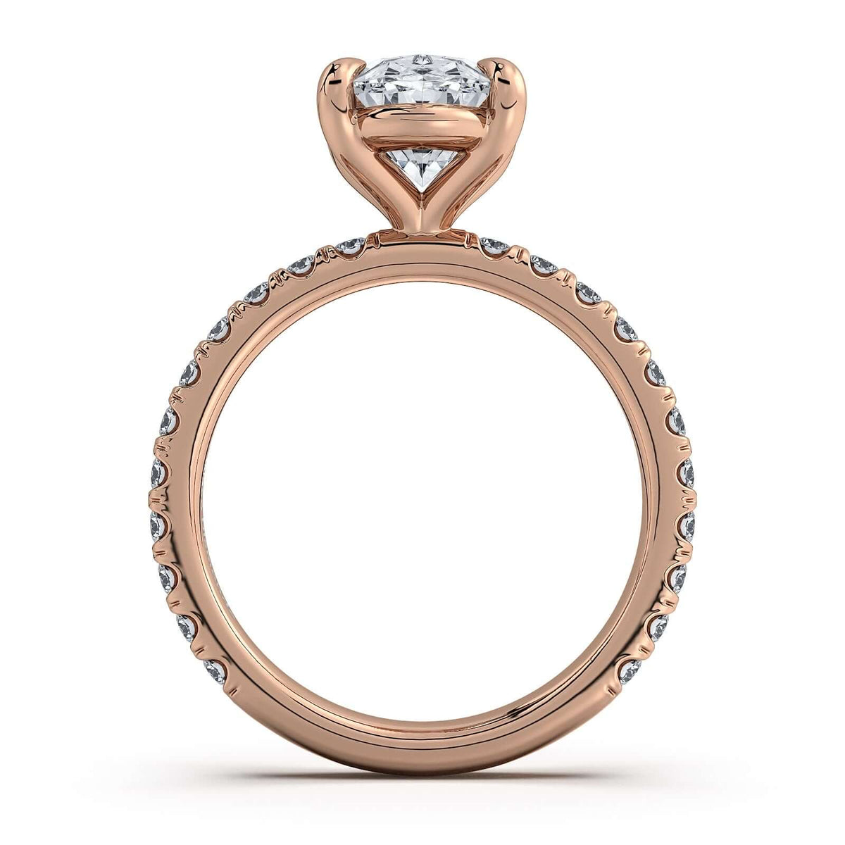 Rose Gold Oval Diamond Engagement Ring with Pave Band Profile View | Waco Diamonds Is Located In Waco, TX | Central Texas' #1 Engagement Ring Store With Lifetime Warranty