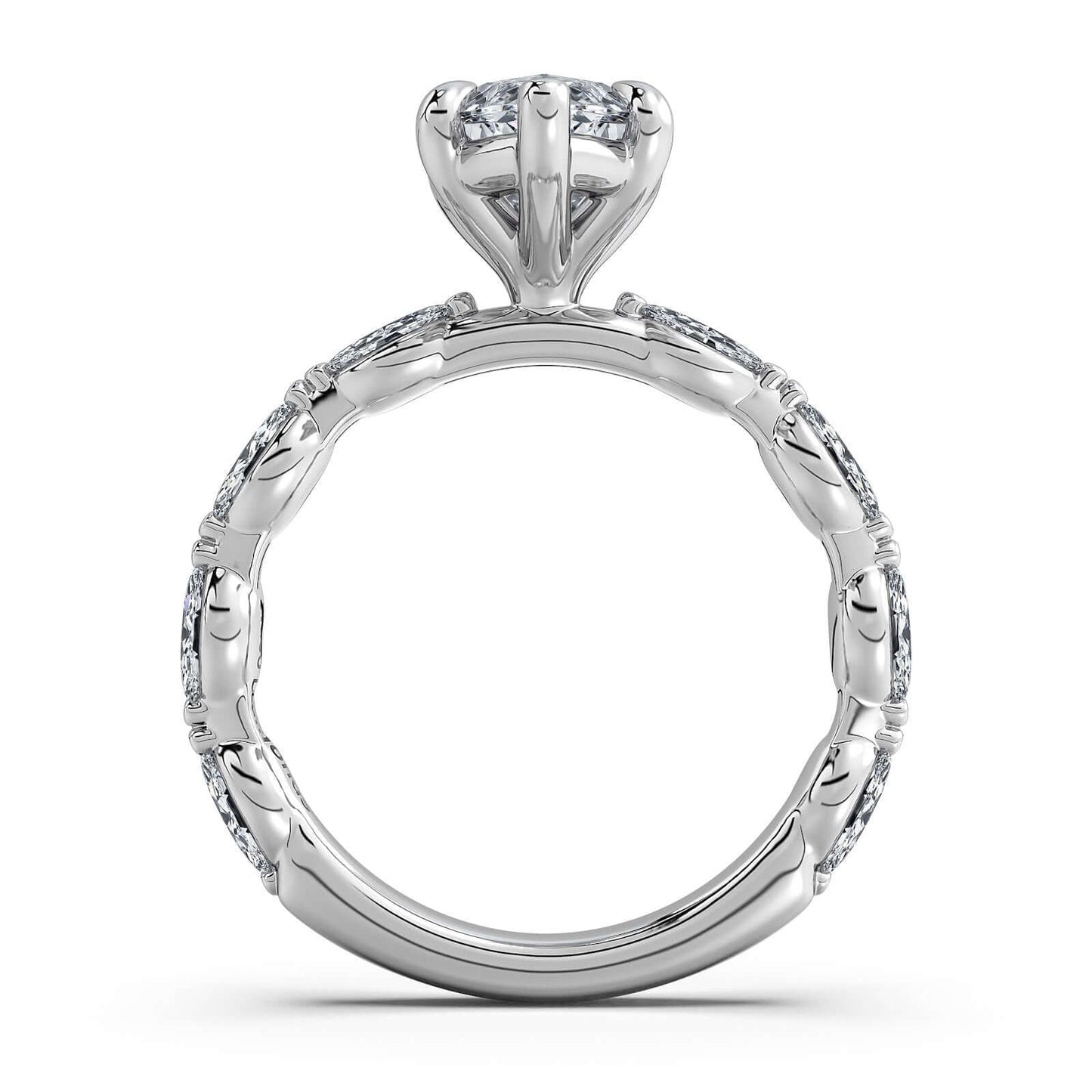 White Gold Marquise Diamond Engagement Ring with Marquise Side Stone Band | Waco Diamonds Is Located In Waco, TX | Central Texas' #1 Engagement Ring Store With Lifetime Warranty
