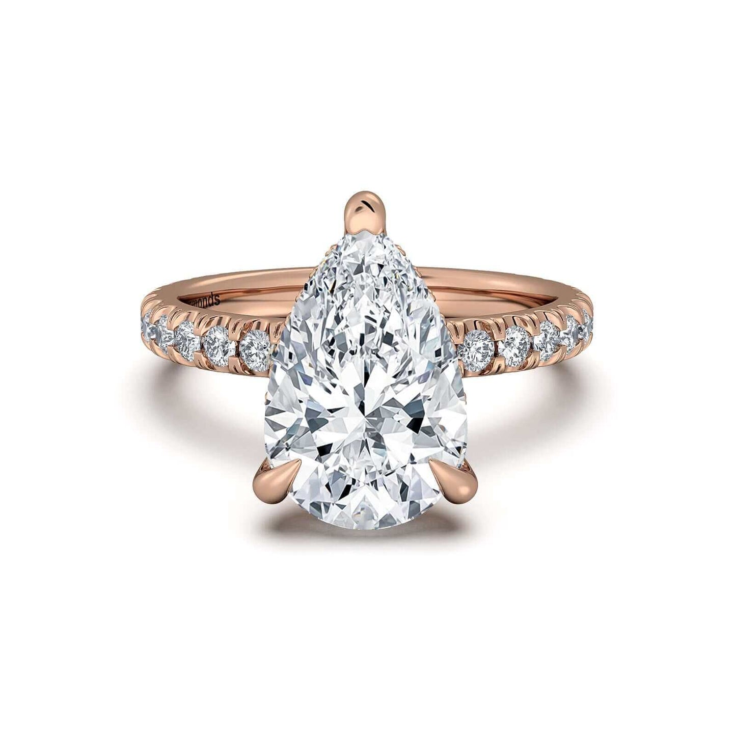 Rose Gold Pear Diamond Engagement Ring with Pave Band With Hidden Halo | Waco Diamonds Is Located In Waco, TX | Central Texas' #1 Engagement Ring Store With Lifetime Warranty