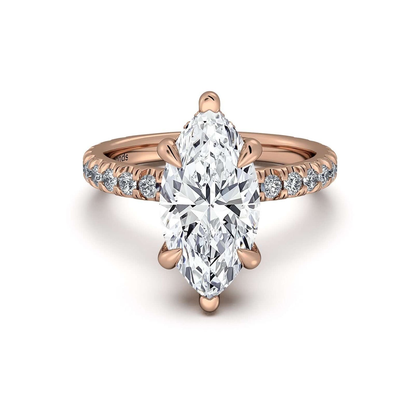 Rose Gold Marquise Diamond Engagement Ring with Pave Band | Waco Diamonds Is Located In Waco, TX | Central Texas' #1 Engagement Ring Store With Lifetime Warranty