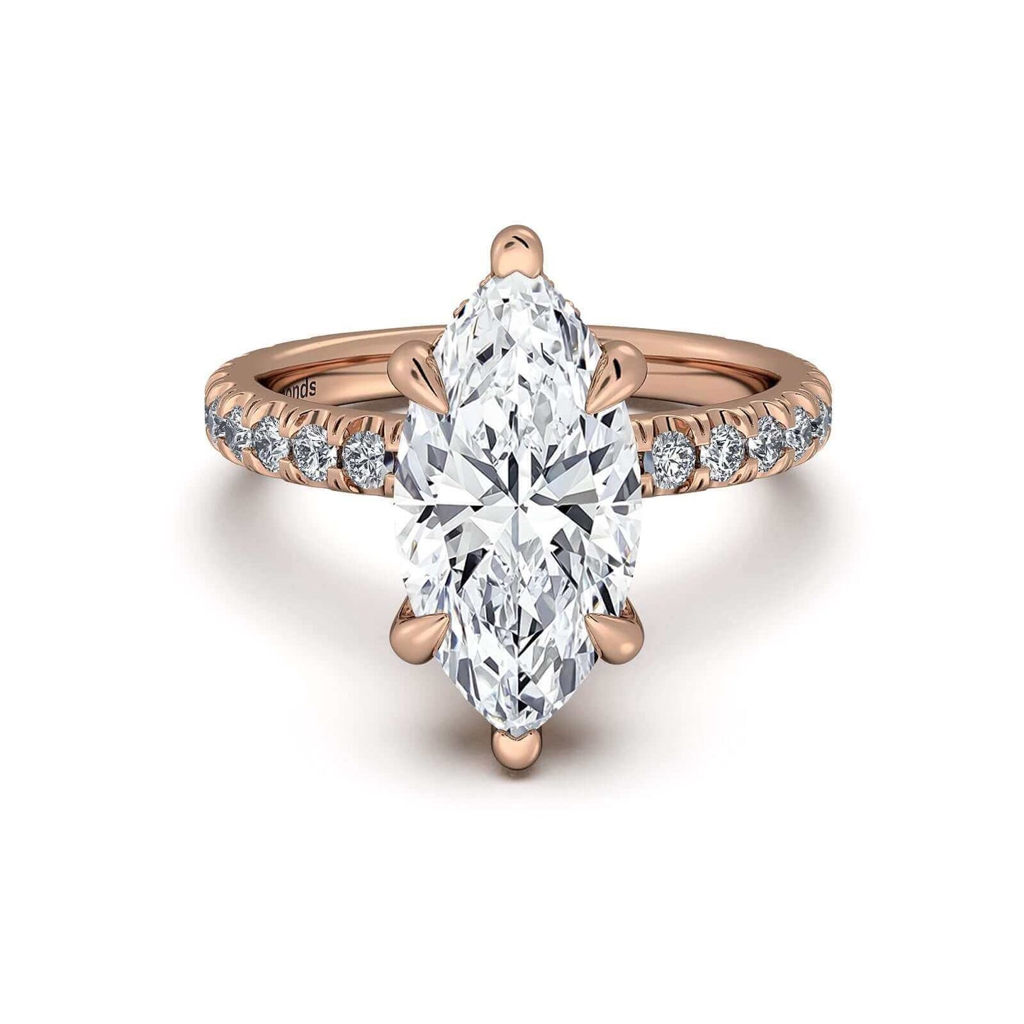 Rose Gold Marquise Diamond Engagement Ring with Pave Band | Waco Diamonds Is Located In Waco, TX | Central Texas' #1 Engagement Ring Store With Lifetime Warranty