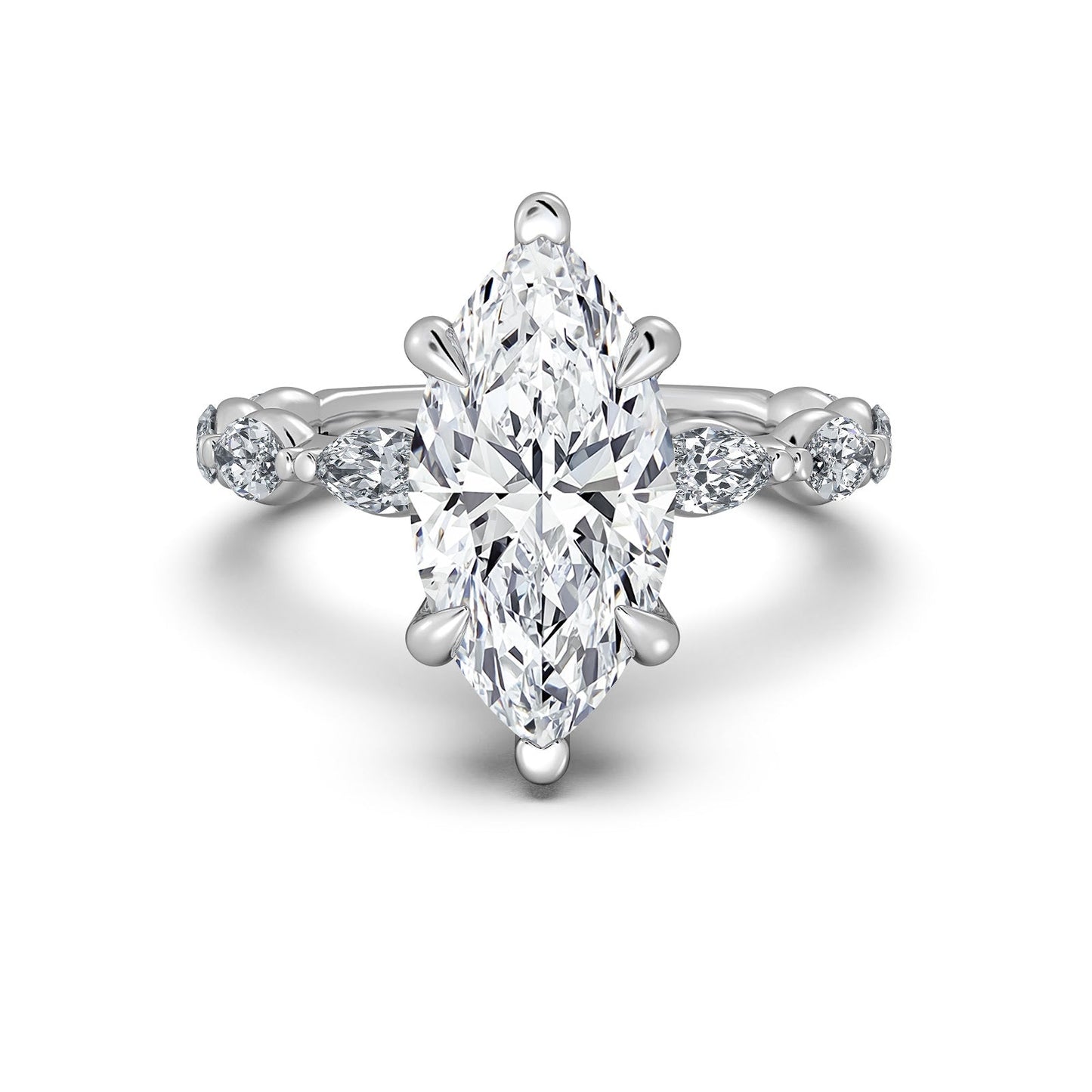White Gold Marquise Diamond Engagement Ring with Marquise Side Stone Band | Waco Diamonds Is Located In Waco, TX | Central Texas' #1 Engagement Ring Store With Lifetime Warranty