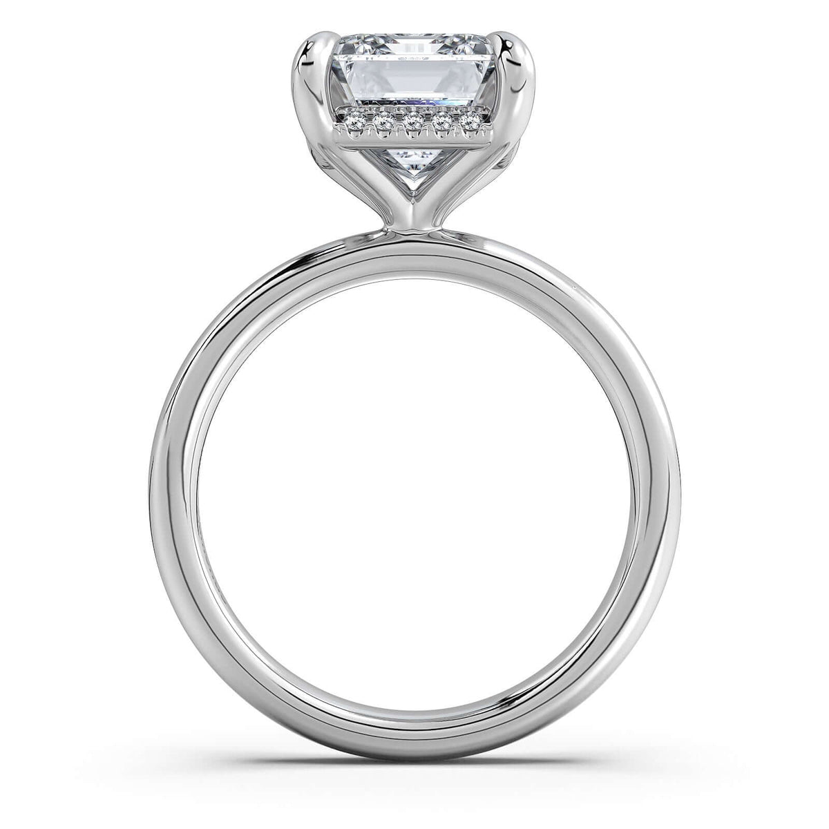 White Gold Emerald Diamond Engagement Ring with Solitaire Band Profile View | Waco Diamonds Is Located In Waco, TX | Central Texas' #1 Engagement Ring Store With Lifetime Warranty