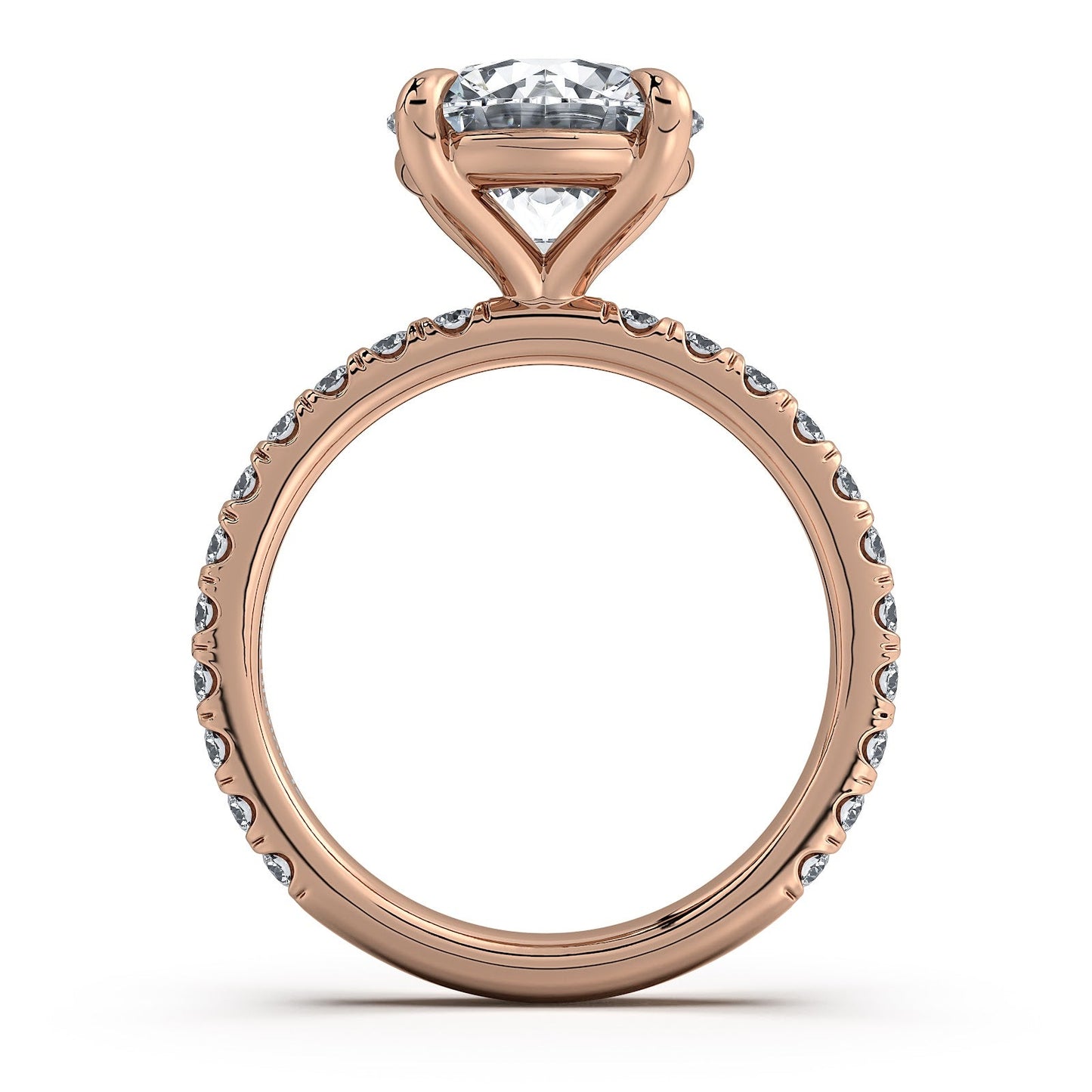 Rose Gold Round Diamond Engagement Ring with Pave Band Profile View | Waco Diamonds Is Located In Waco, TX | Central Texas' #1 Engagement Ring Store With Lifetime Warranty