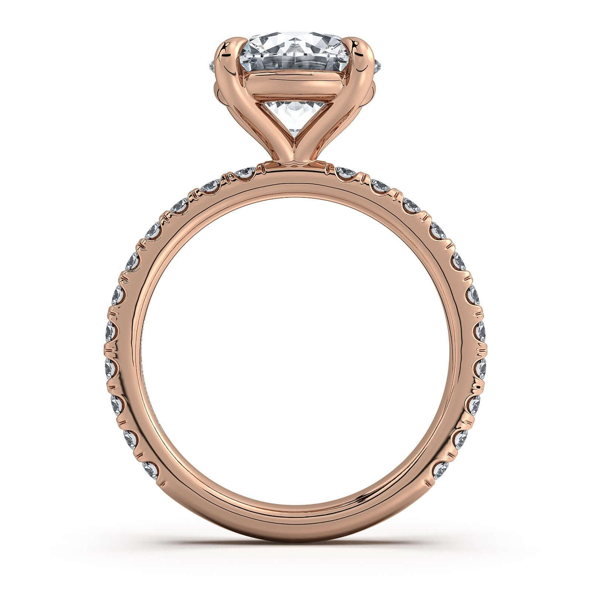 Rose Gold Round Diamond Engagement Ring with Pave Band Profile View | Waco Diamonds Is Located In Waco, TX | Central Texas' #1 Engagement Ring Store With Lifetime Warranty