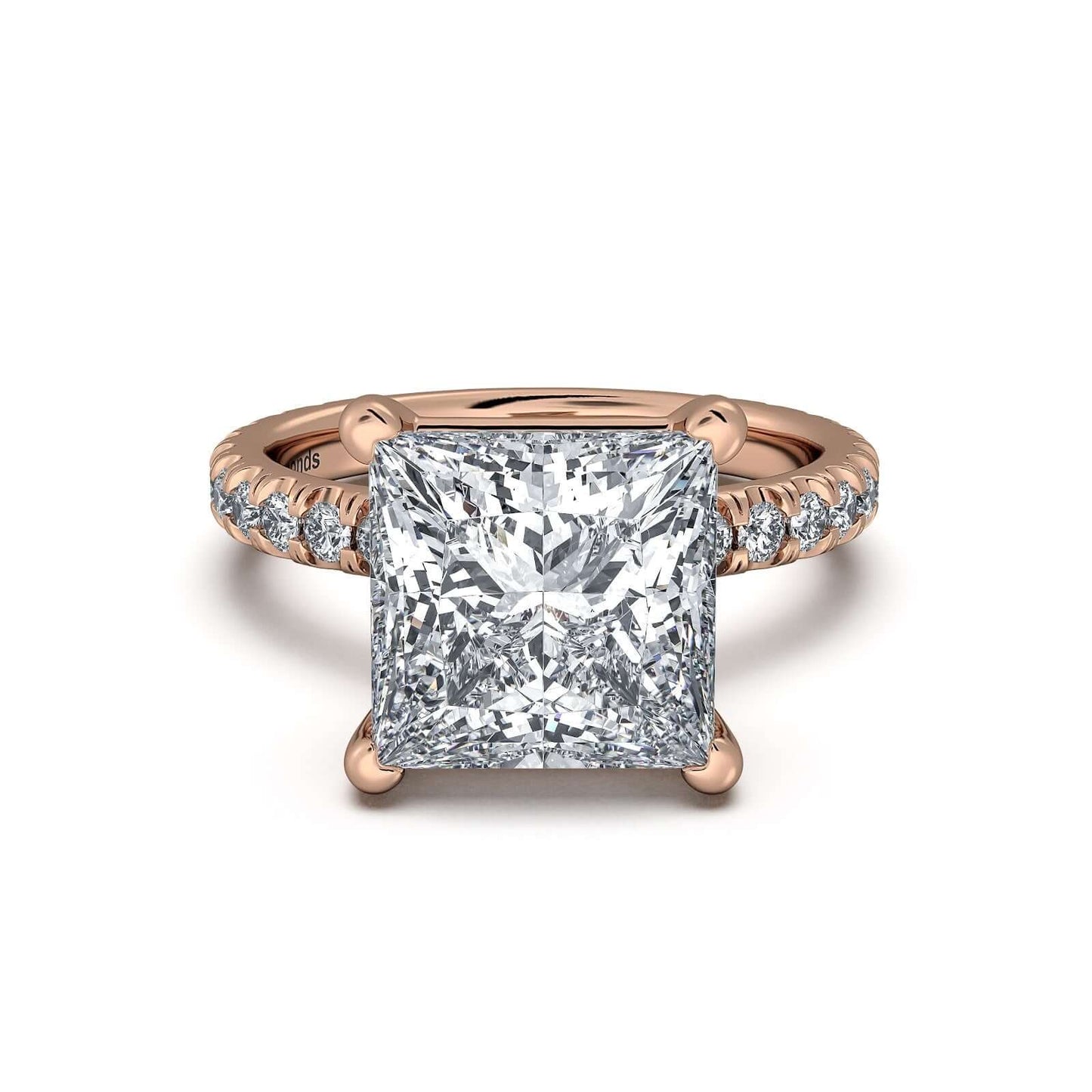 Rose Gold Princess Diamond Engagement Ring with Pave Band | Waco Diamonds Is Located In Waco, TX | Central Texas' #1 Engagement Ring Store With Lifetime Warranty