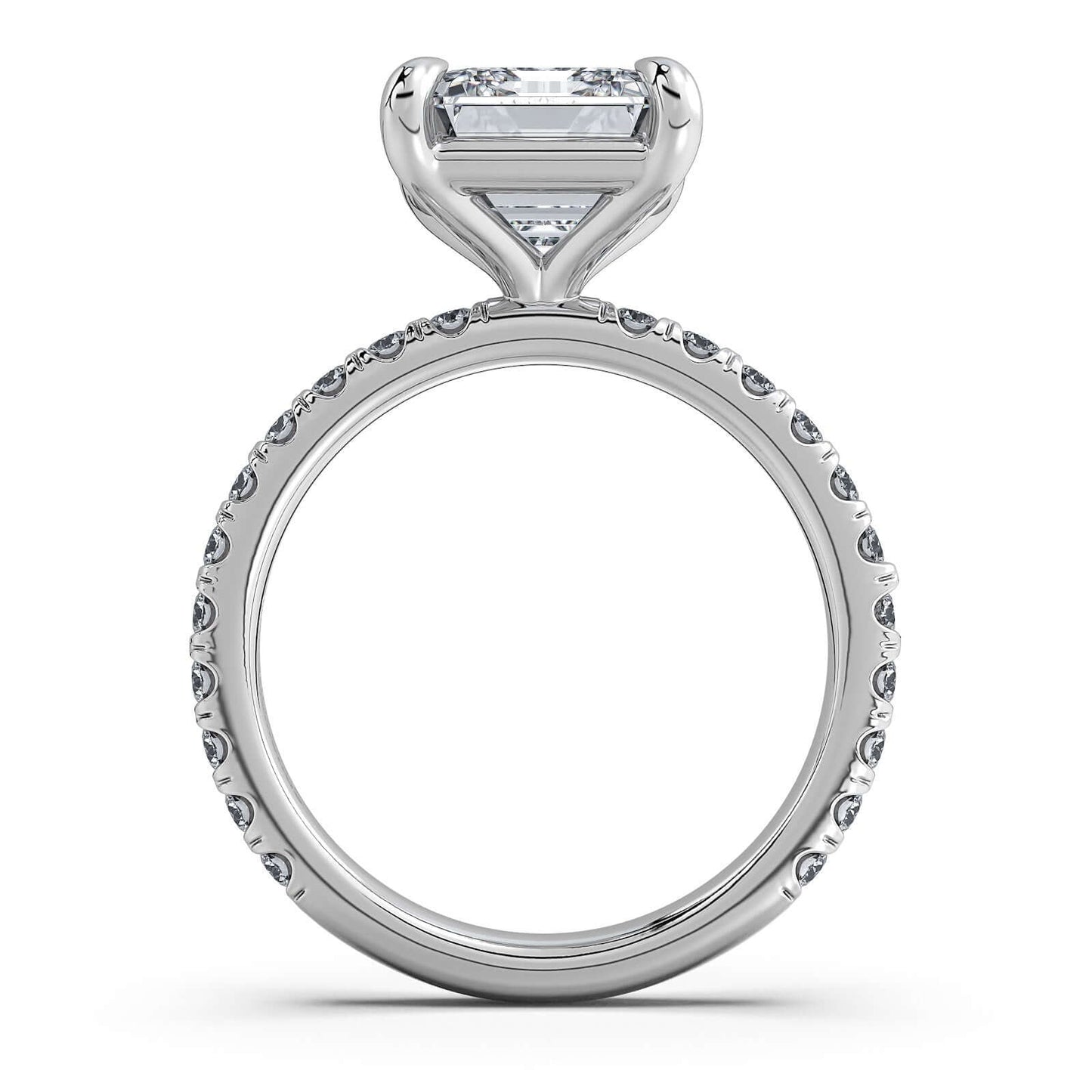 White Gold Emerald Diamond Engagement Ring with Pave Band | Waco Diamonds Is Located In Waco, TX | Central Texas' #1 Engagement Ring Store With Lifetime Warranty