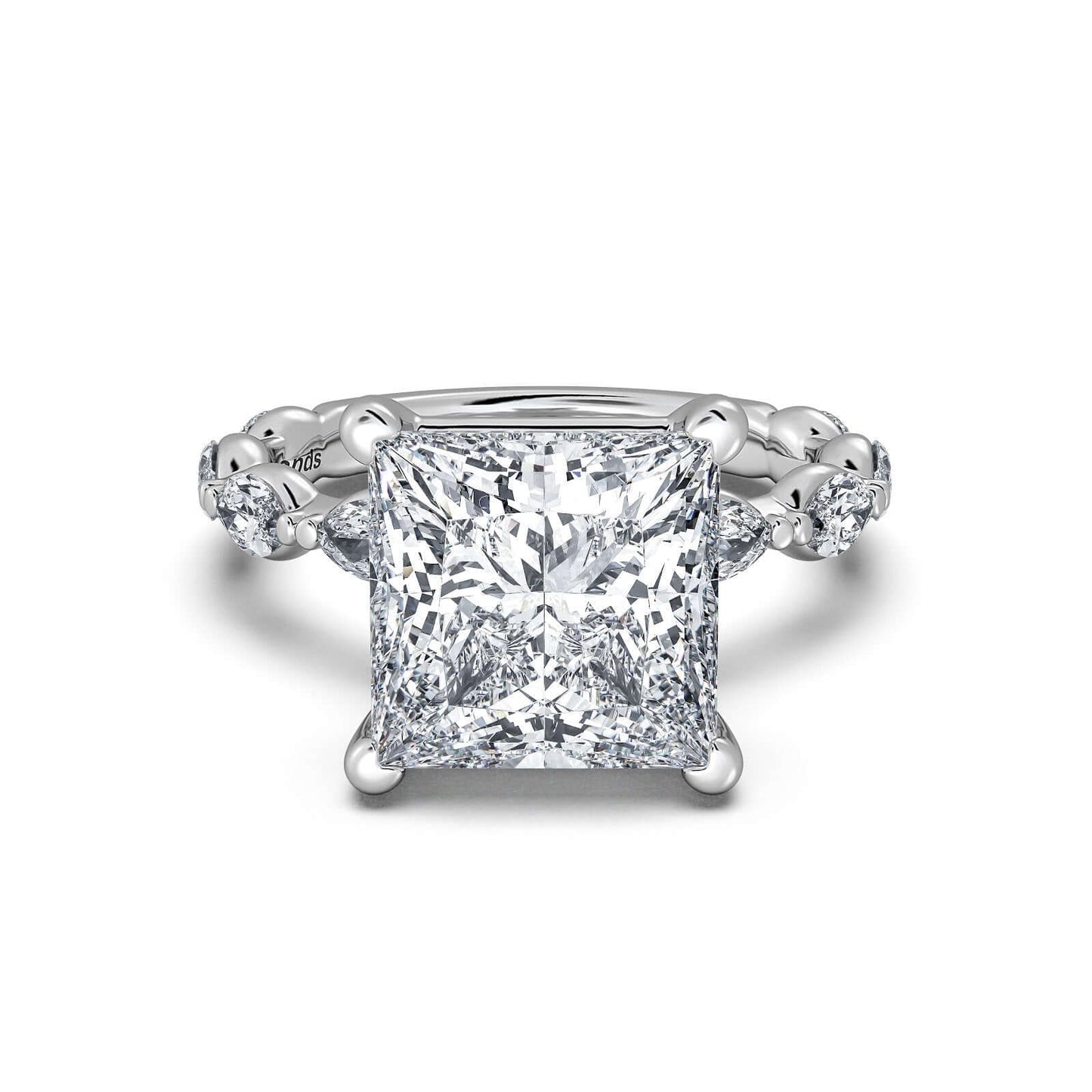 White Gold Princess Diamond Engagement Ring with Marquise Side Stone Band | Waco Diamonds Is Located In Waco, TX | Central Texas' #1 Engagement Ring Store With Lifetime Warranty