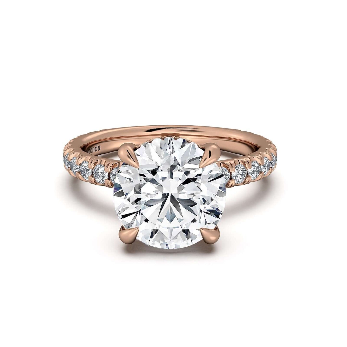 Rose Gold Round Diamond Engagement Ring with Pave Band | Waco Diamonds Is Located In Waco, TX | Central Texas' #1 Engagement Ring Store With Lifetime Warranty