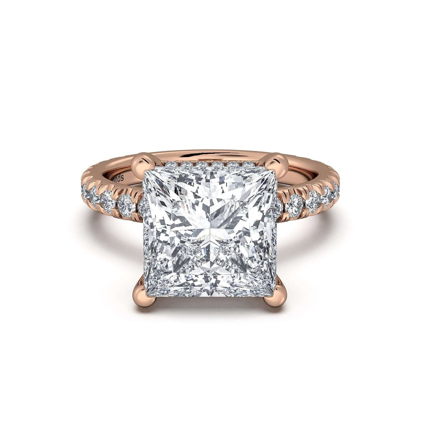 Rose Gold Princess Diamond Engagement Ring with Pave Band | Waco Diamonds Is Located In Waco, TX | Central Texas' #1 Engagement Ring Store With Lifetime Warranty
