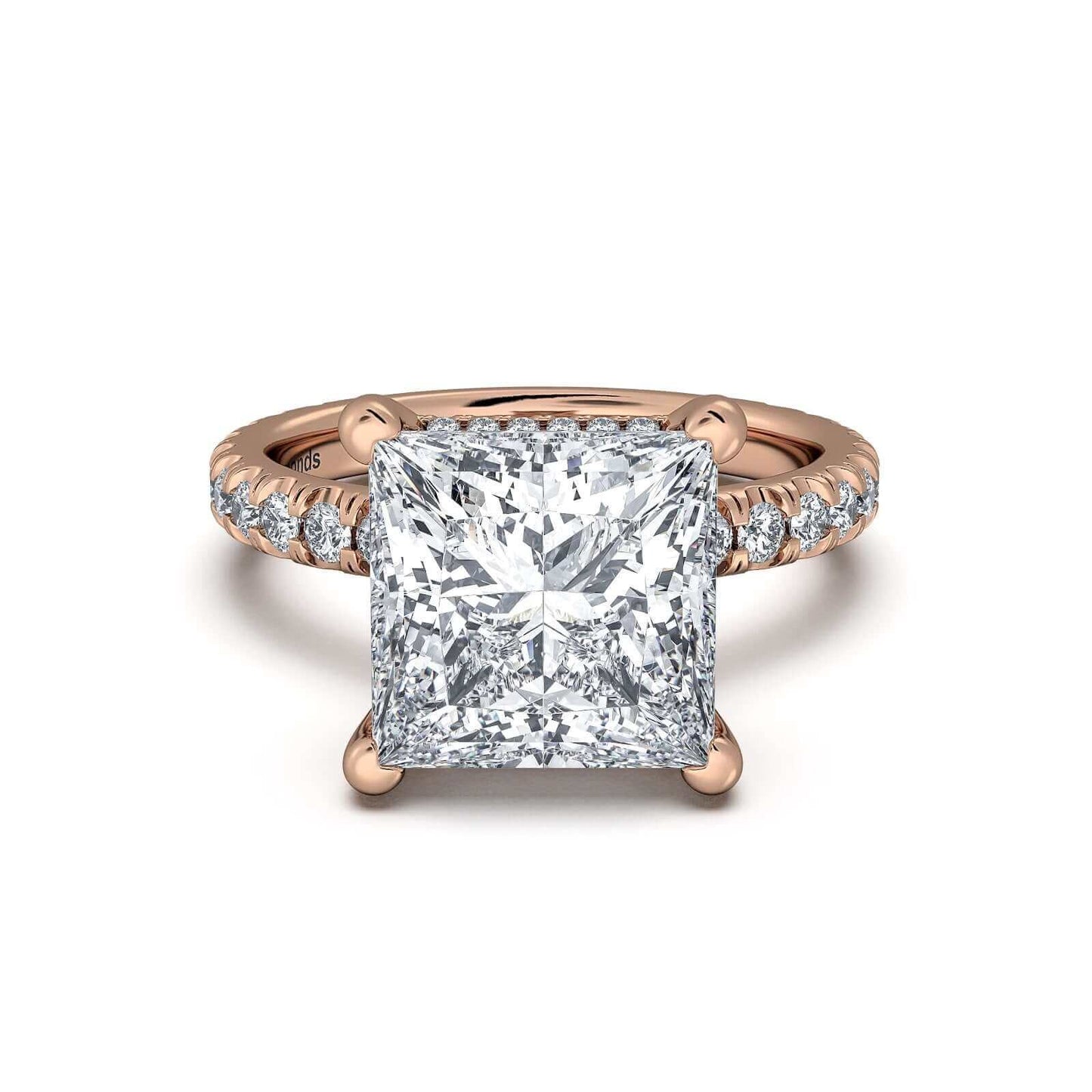 Rose Gold Princess Diamond Engagement Ring with Pave Band | Waco Diamonds Is Located In Waco, TX | Central Texas' #1 Engagement Ring Store With Lifetime Warranty