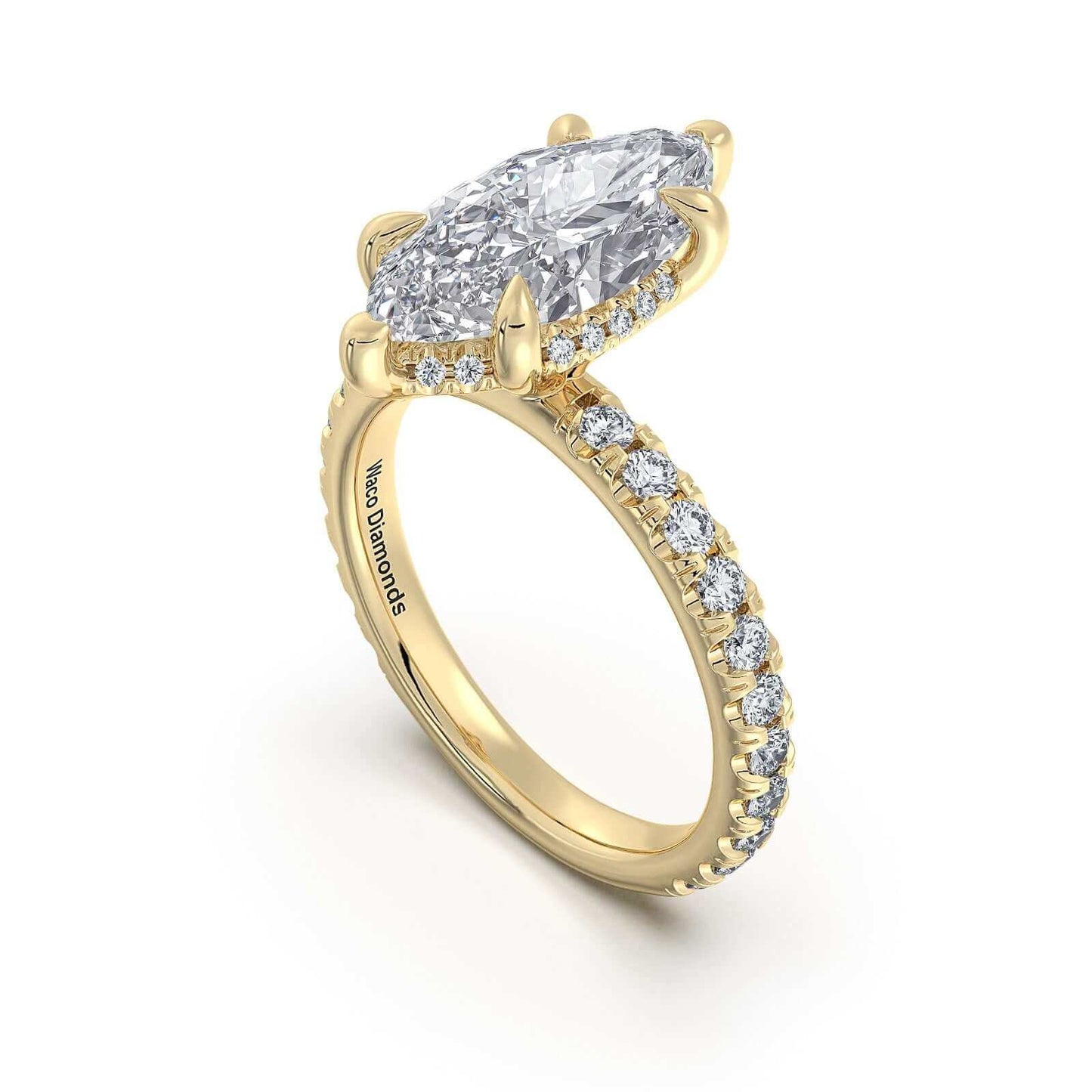 Yellow Gold Marquise Diamond Engagement Ring with Pave Band | Waco Diamonds Is Located In Waco, TX | Central Texas' #1 Engagement Ring Store With Lifetime Warranty
