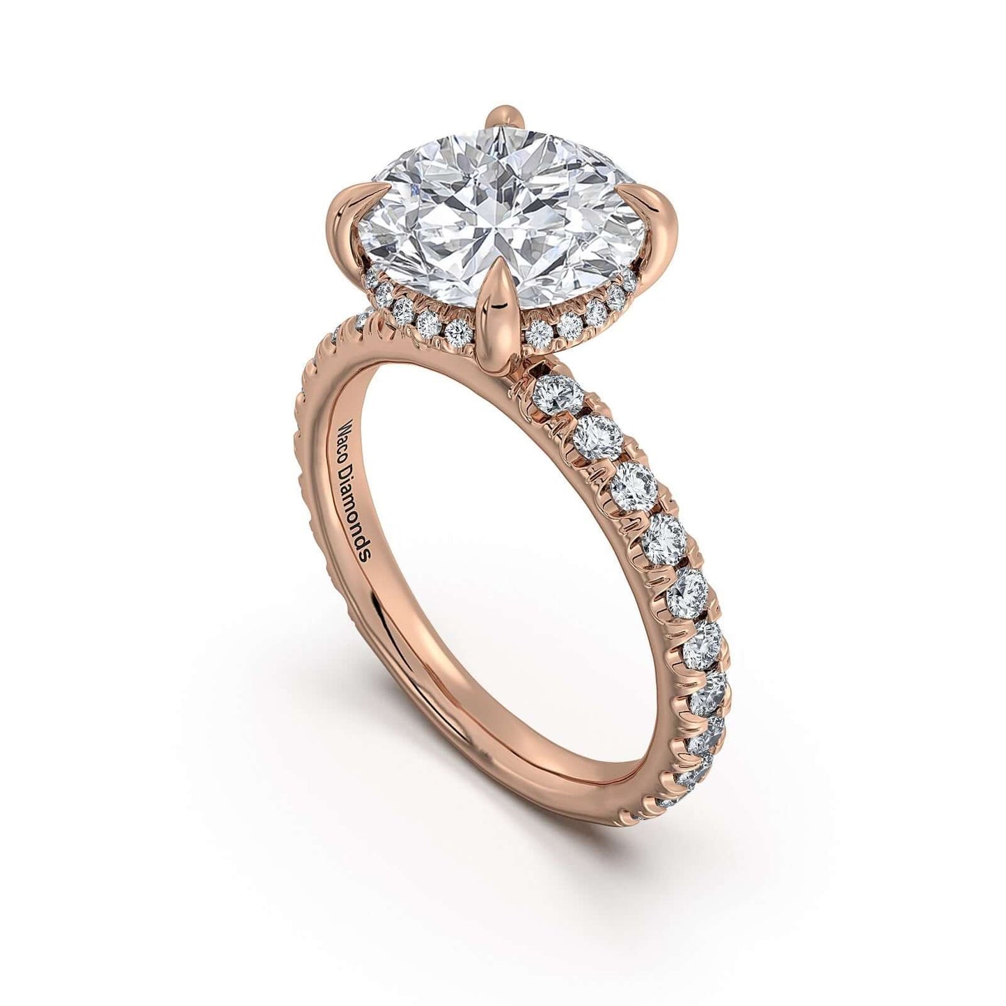 Rose Gold Round Diamond Engagement Ring with Pave Band | Waco Diamonds Is Located In Waco, TX | Central Texas' #1 Engagement Ring Store With Lifetime Warranty