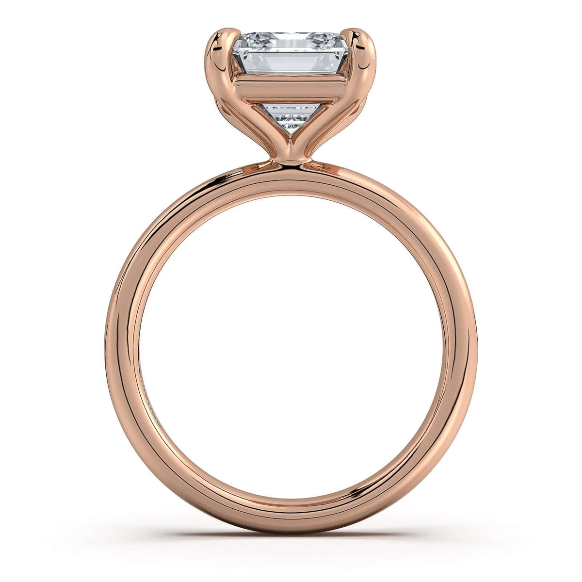 Rose Gold Emerald Diamond Engagement Ring with Solitaire Band Profile View | Waco Diamonds Is Located In Waco, TX | Central Texas' #1 Engagement Ring Store With Lifetime Warranty