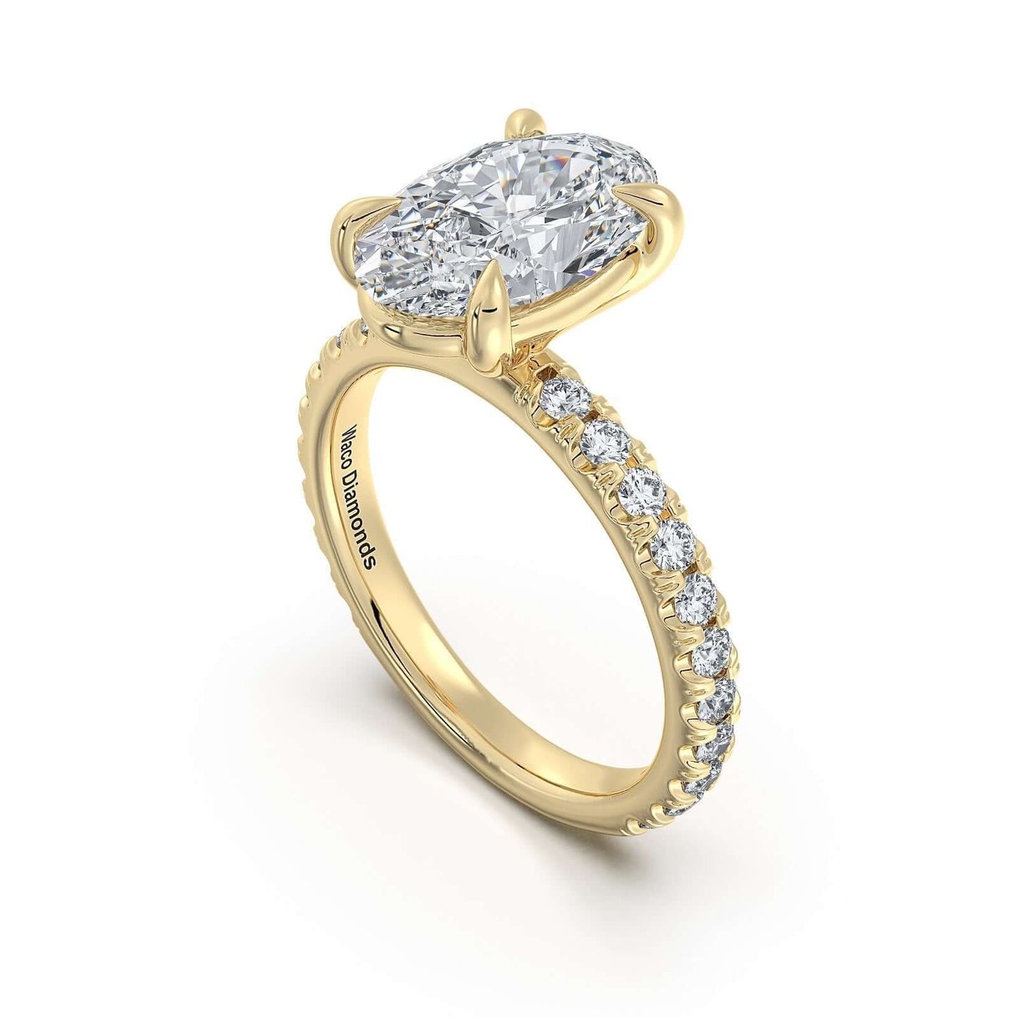 Yellow Gold Oval Diamond Engagement Ring with Pave Band | Waco Diamonds Is Located In Waco, TX | Central Texas' #1 Engagement Ring Store With Lifetime Warranty