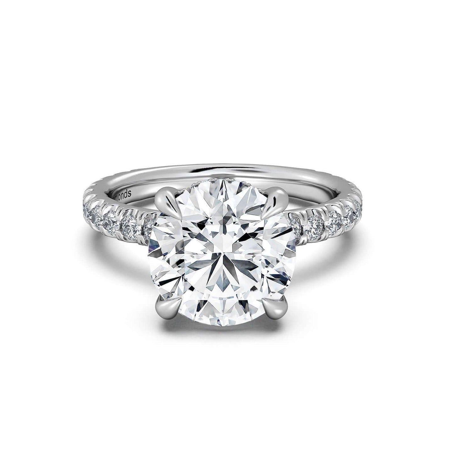 White Gold Round Diamond Engagement Ring with Pave Band | Waco Diamonds Is Located In Waco, TX | Central Texas' #1 Engagement Ring Store With Lifetime Warranty