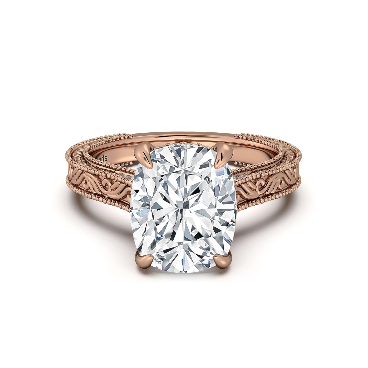 Rose Gold Cushion Hand-Engraved Diamond Engagement Ring | Waco Diamonds Is Located In Waco, TX | Central Texas' #1 Engagement Ring Store With Lifetime Warranty