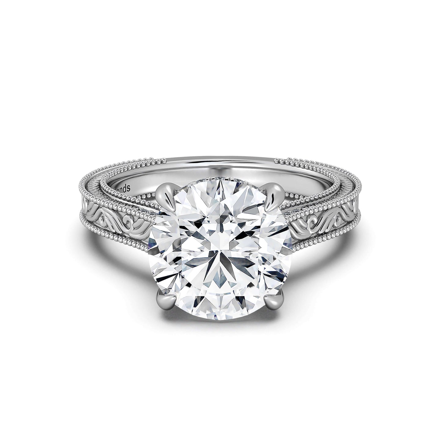 White Gold Round Hand-Engraved Diamond Engagement Ring | Waco Diamonds Is Located In Waco, TX | Central Texas' #1 Engagement Ring Store With Lifetime Warranty
