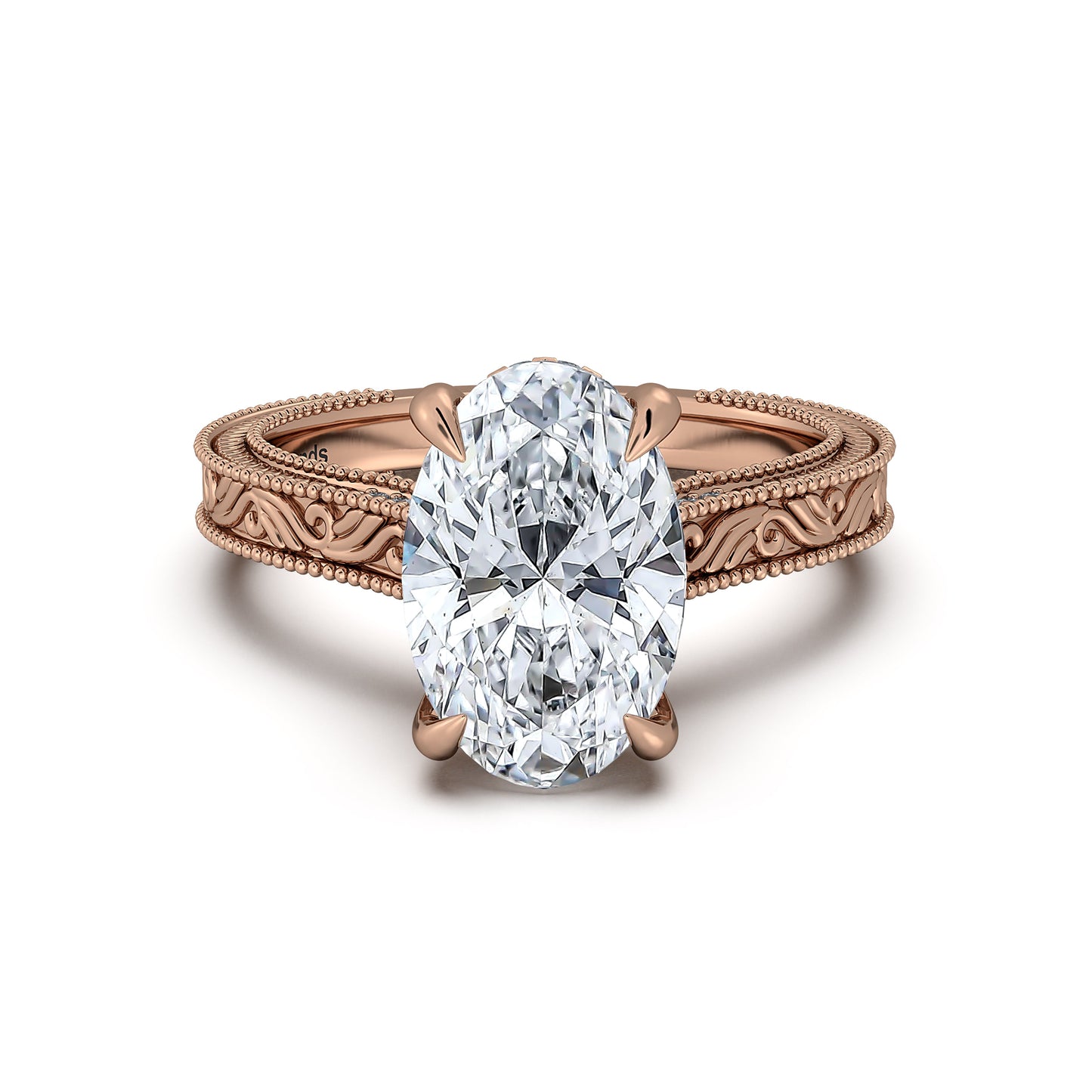 Rose Gold Oval Hand-Engraved Diamond Engagement Ring | Waco Diamonds Is Located In Waco, TX | Central Texas' #1 Engagement Ring Store With Lifetime Warranty