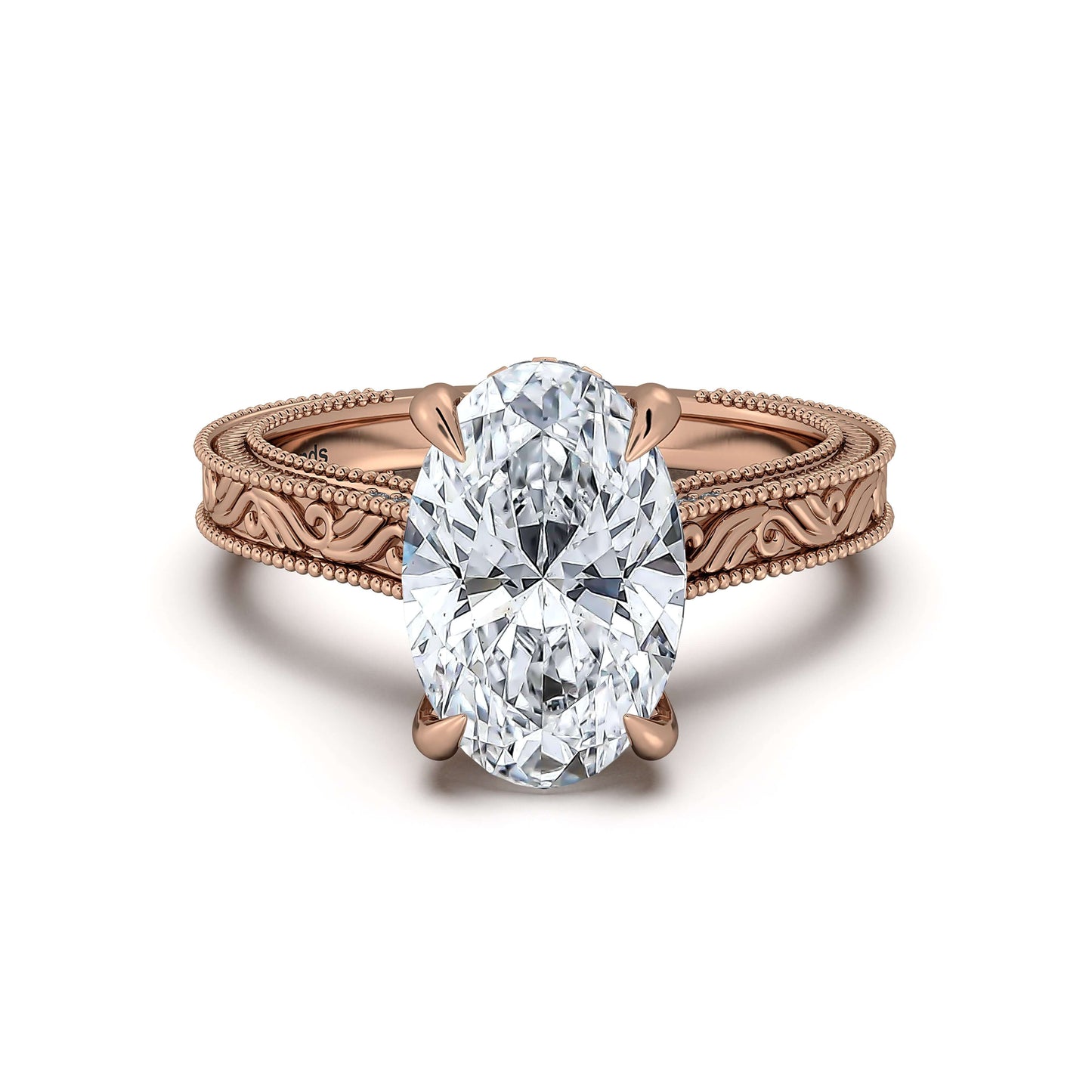 Rose Gold Oval Hand-Engraved Diamond Engagement Ring | Waco Diamonds Is Located In Waco, TX | Central Texas' #1 Engagement Ring Store With Lifetime Warranty