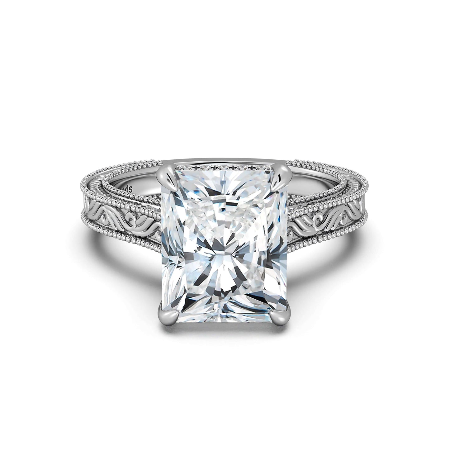 White Gold Radiant Hand-Engraved Diamond Engagement Ring | Waco Diamonds Is Located In Waco, TX | Central Texas' #1 Engagement Ring Store With Lifetime Warranty