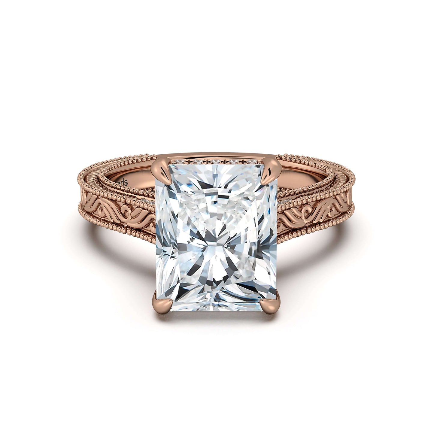 Rose Gold Radiant Hand-Engraved Diamond Engagement Ring | Waco Diamonds Is Located In Waco, TX | Central Texas' #1 Engagement Ring Store With Lifetime Warranty